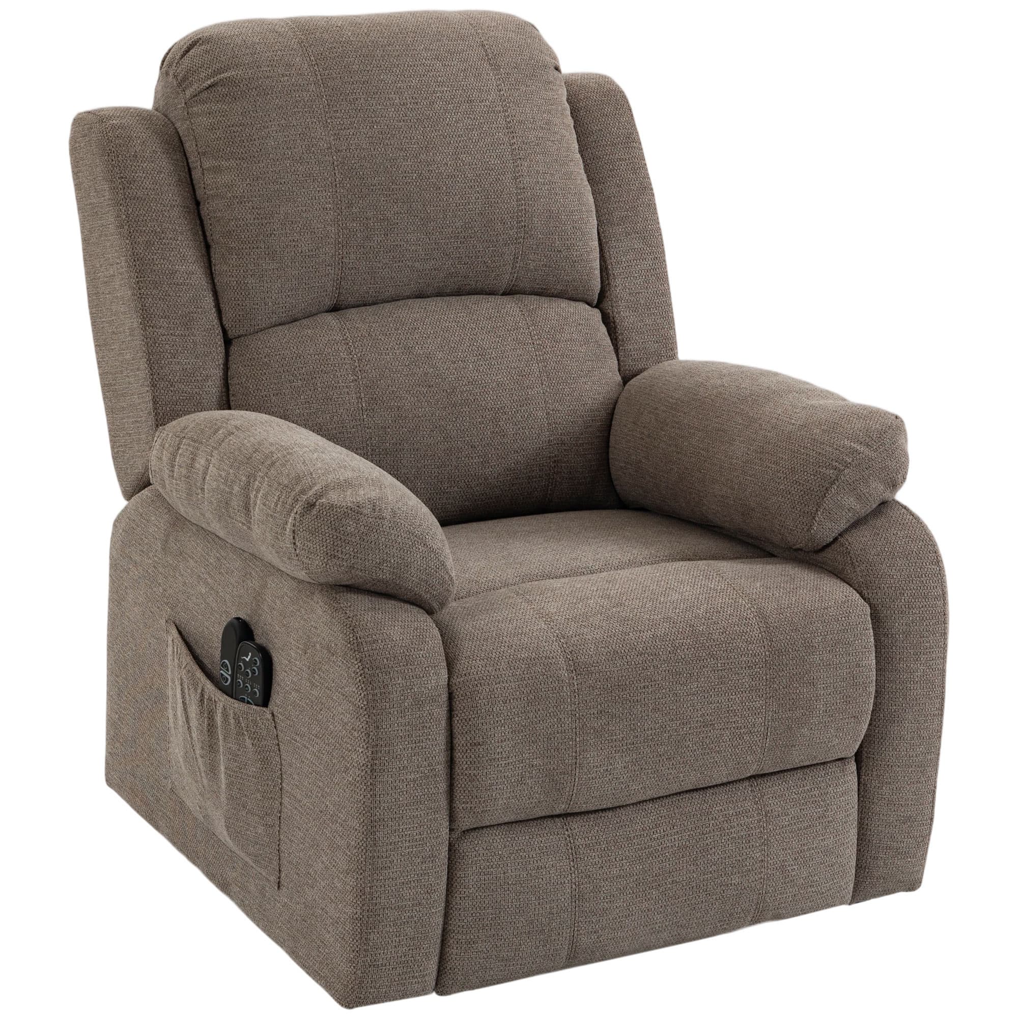 HOMCOM Fauteuil Releveur Électrique Inclinable avec Massage et Chauffage en Tissu Effet Lin Marron Clair
