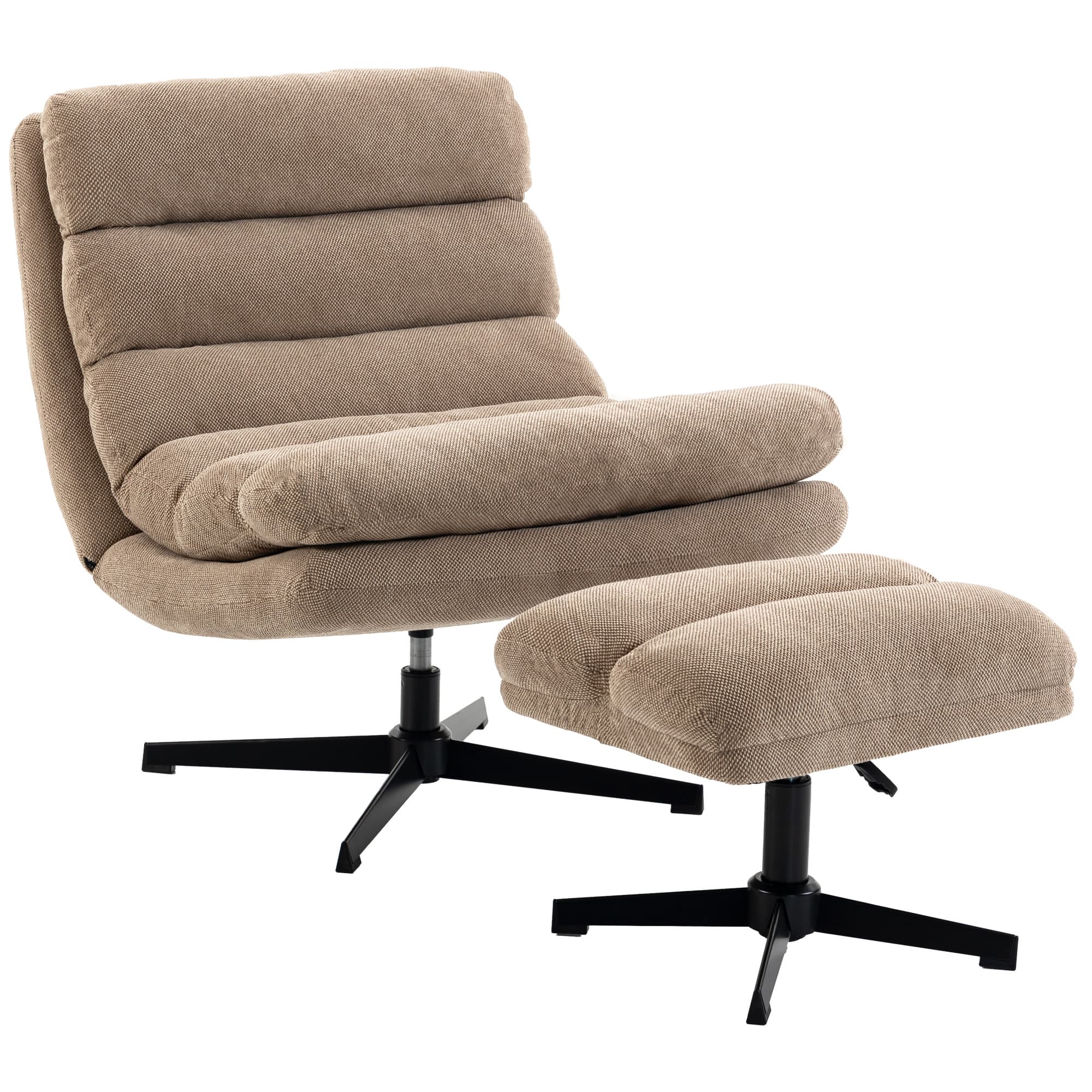 HOMCOM Fauteuil de Salon avec Repose-Pied Réglable, Rotation 360°, Fauteuil d'Appoint Capitonné en Lin, Assise Large, Marron
