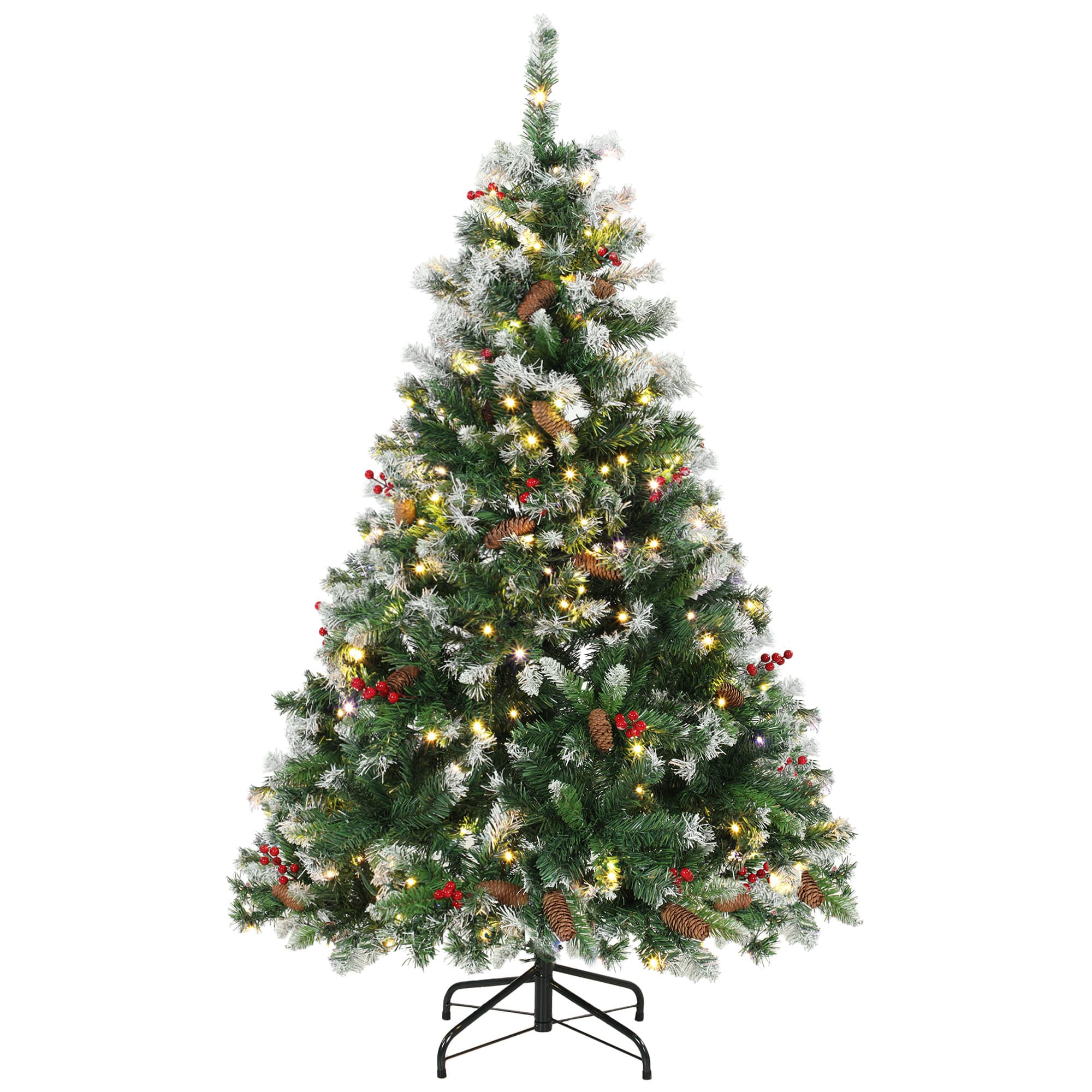 HOMCOM Sapin de Noël Artificiel Lumineux et Enneigé 150cm, Arbre de Noël, Télécommande, 11 Modes d'Éclairage, 210 LED, Vert