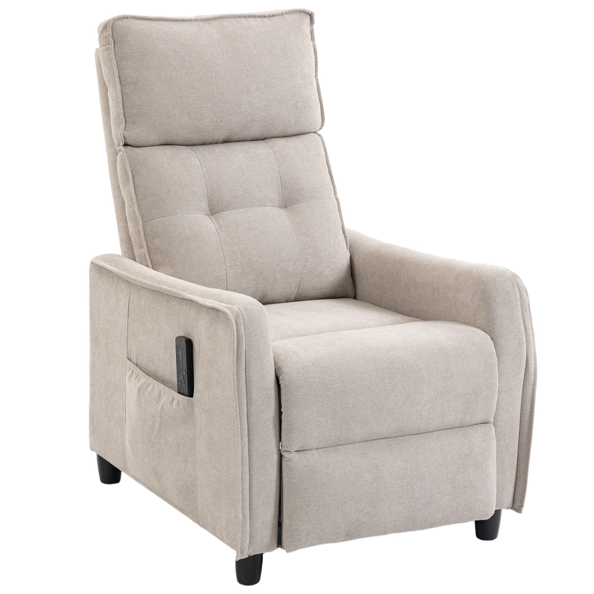 HOMCOM Fauteuil de massage inclinable fauteuil de relaxation en lin avec repose-pieds poche latérale télécommande crème