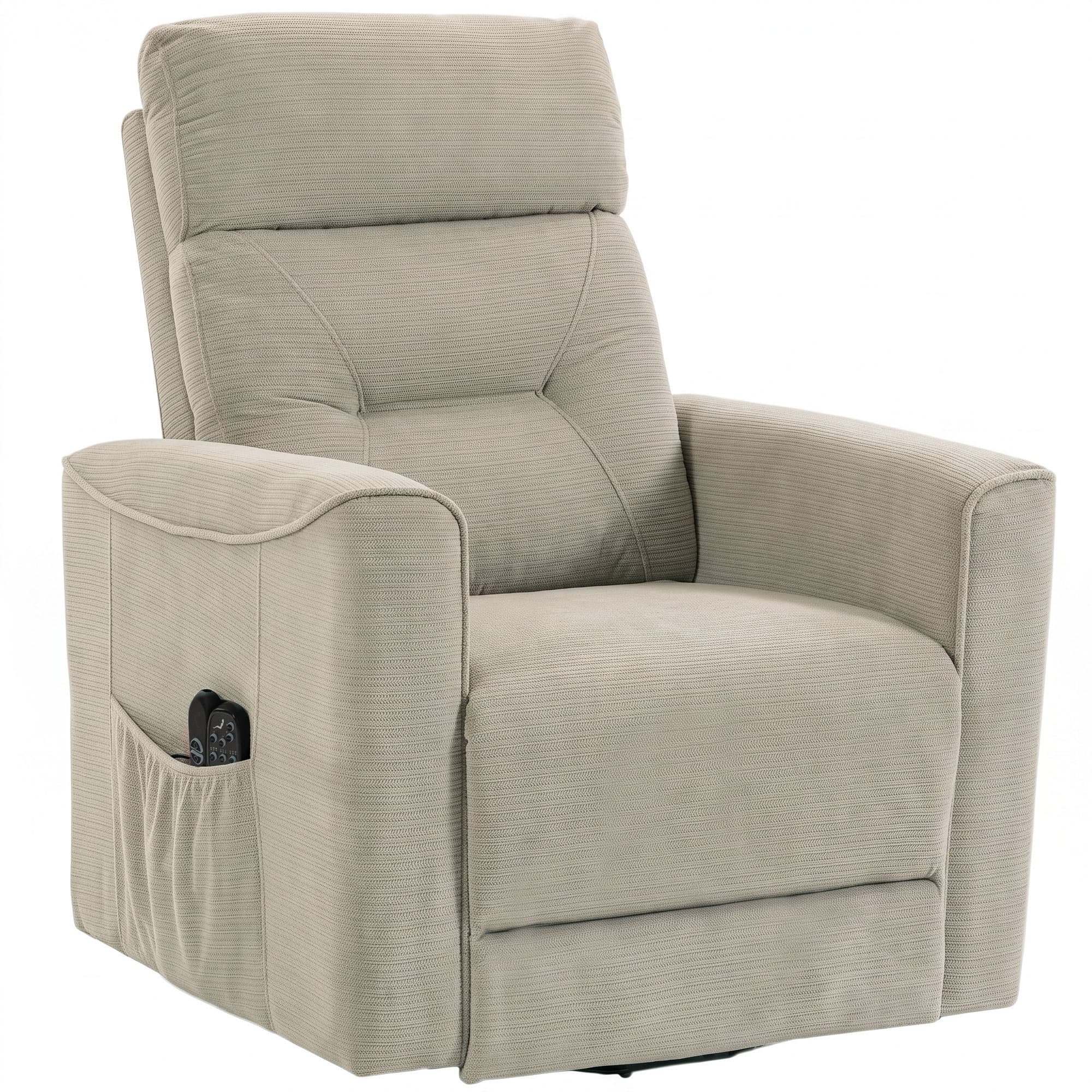HOMCOM Fauteuil relax avec aide électrique au lever, massage & chaleur, fauteuil chenille avec ressorts ensachés, Greige