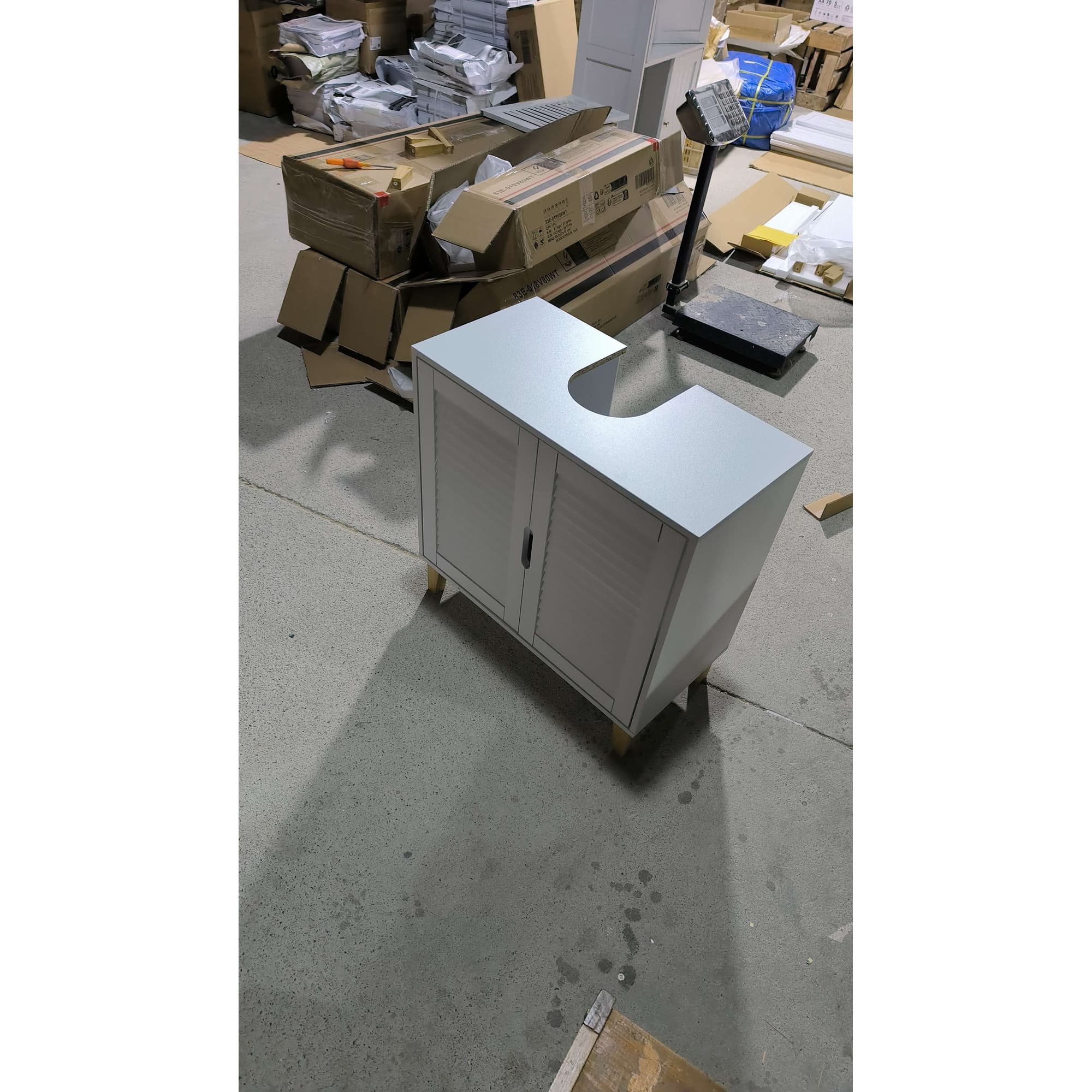 HOMCOM Meuble sous-lavabo avec étagère réglable et portes à persienne, Blanc