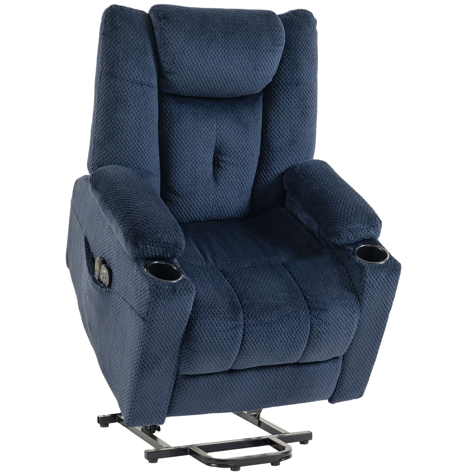 HOMCOM Fauteuil Releveur Électrique Massage Vibration et Chaleur, Fauteuil Relax Électrique en Velours, Dossier Inclinable Bleu