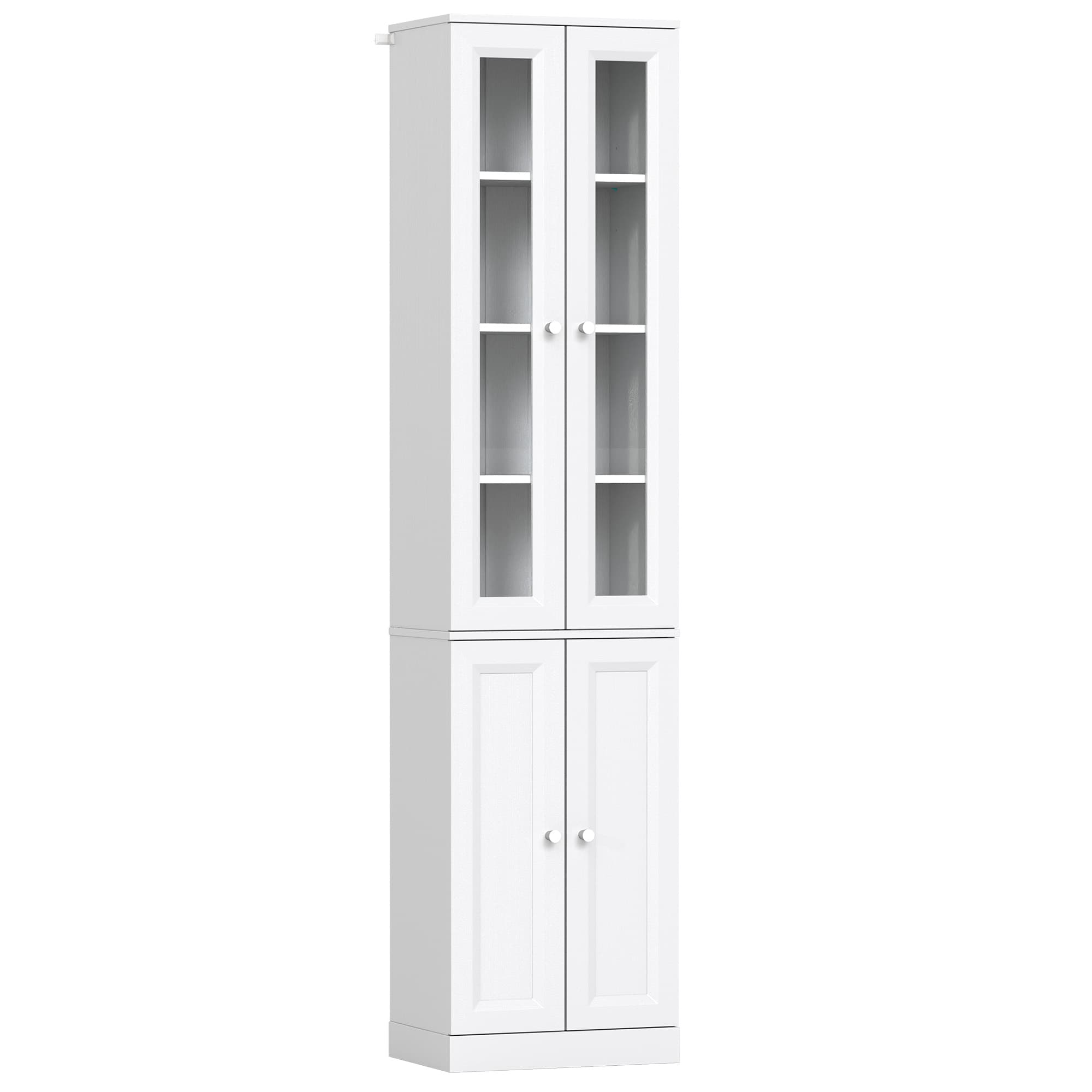 HOMCOM Meuble de Salle de Bain 6 niveaux, Meuble de Rangement avec 4 Portes à Fermeture Douce et Étagères Réglables, Blanc