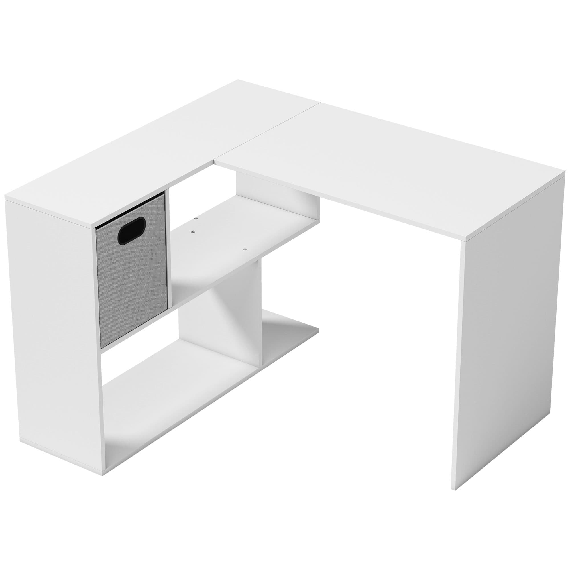HOMCOM Bureau d'angle, bureau d'ordinateur avec tiroir en tissu et compartiments ouverts, 110 x 100 x 75 cm, blanc