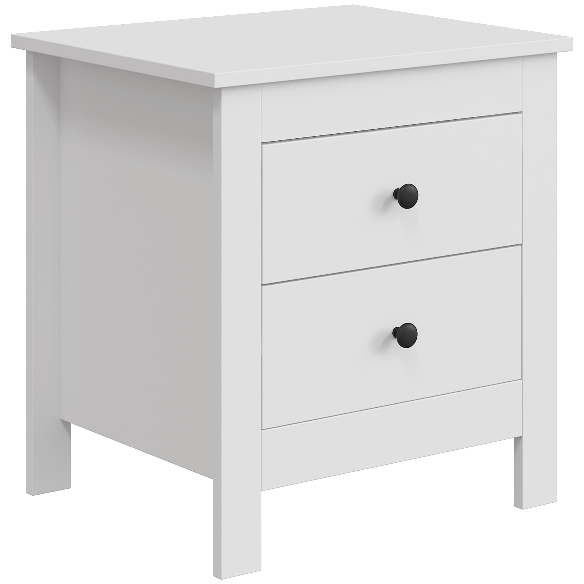 HOMCOM Table de chevet moderne à 2 tiroirs, table d'appoint avec patins pour chambre, blanc