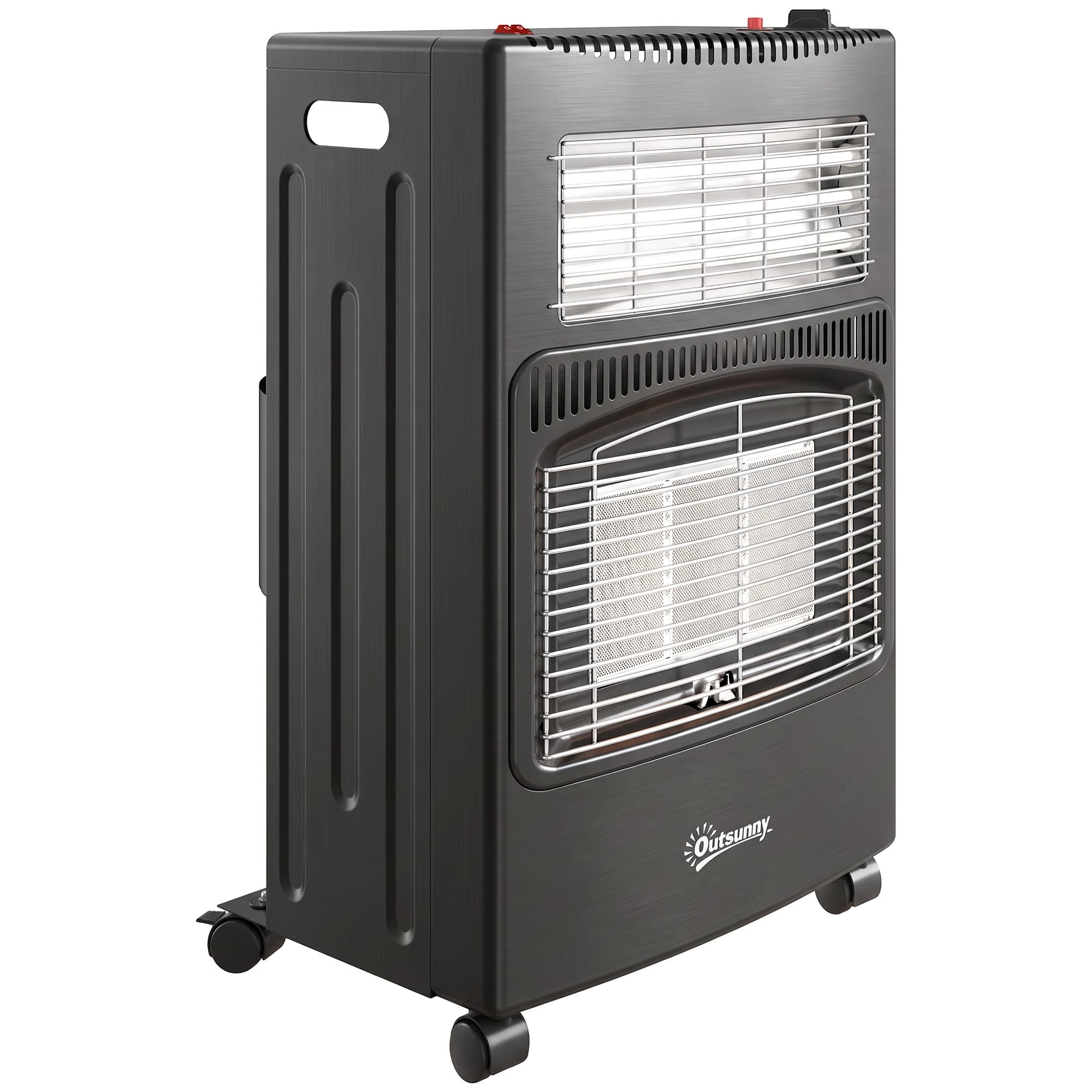 Outsunny Chauffage d'Appoint Gaz et Électrique 4200W/1200W Infrarouge Pliable 3 Niveaux 2 Freins Sécurité ODS 45x42x75cm Noir