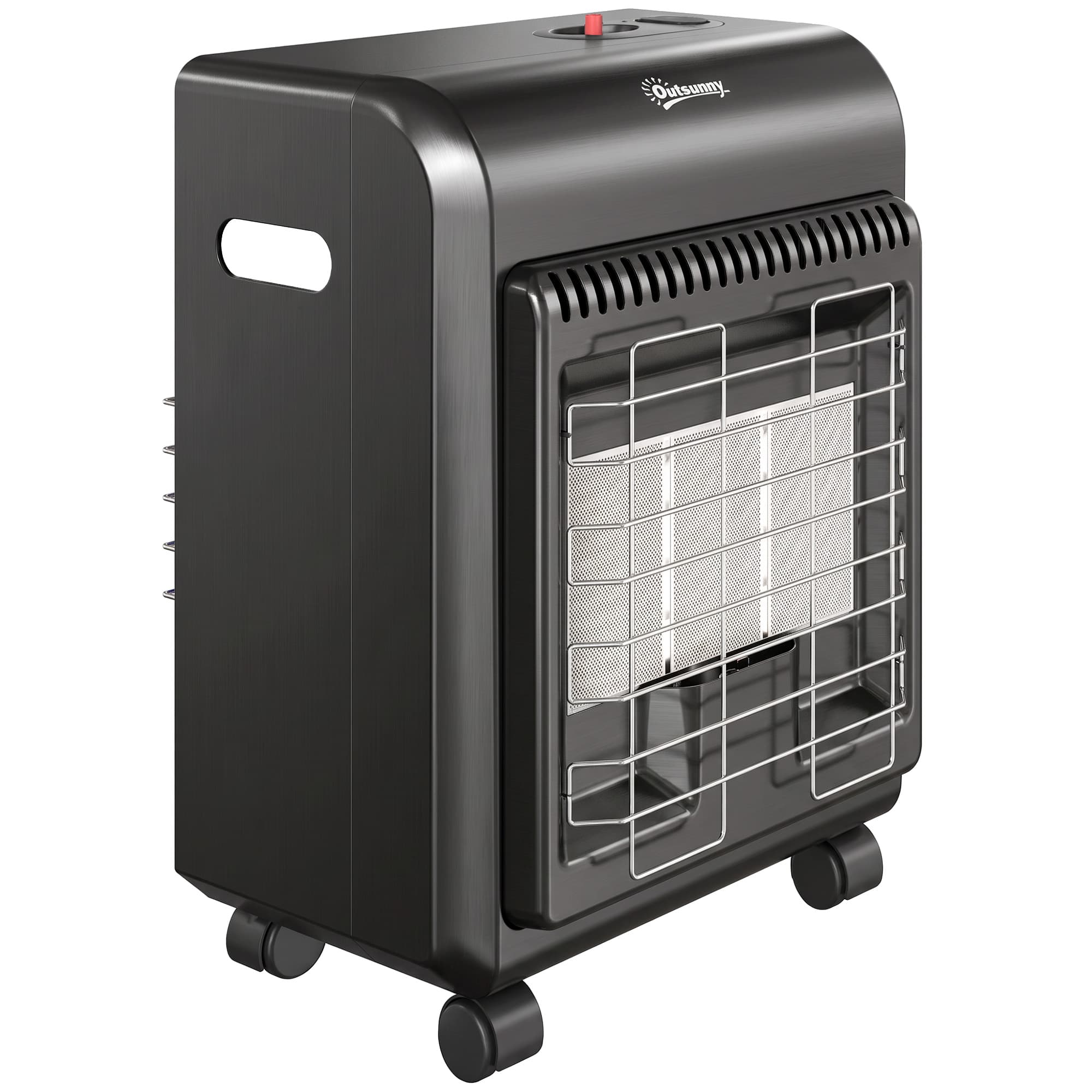 Outsunny Chauffage d'Appoint Gaz Portable 4,2kW Infrarouge Compact 2 Freins Système ODS Anti-Basculement Housse 37x29x55cm Noir