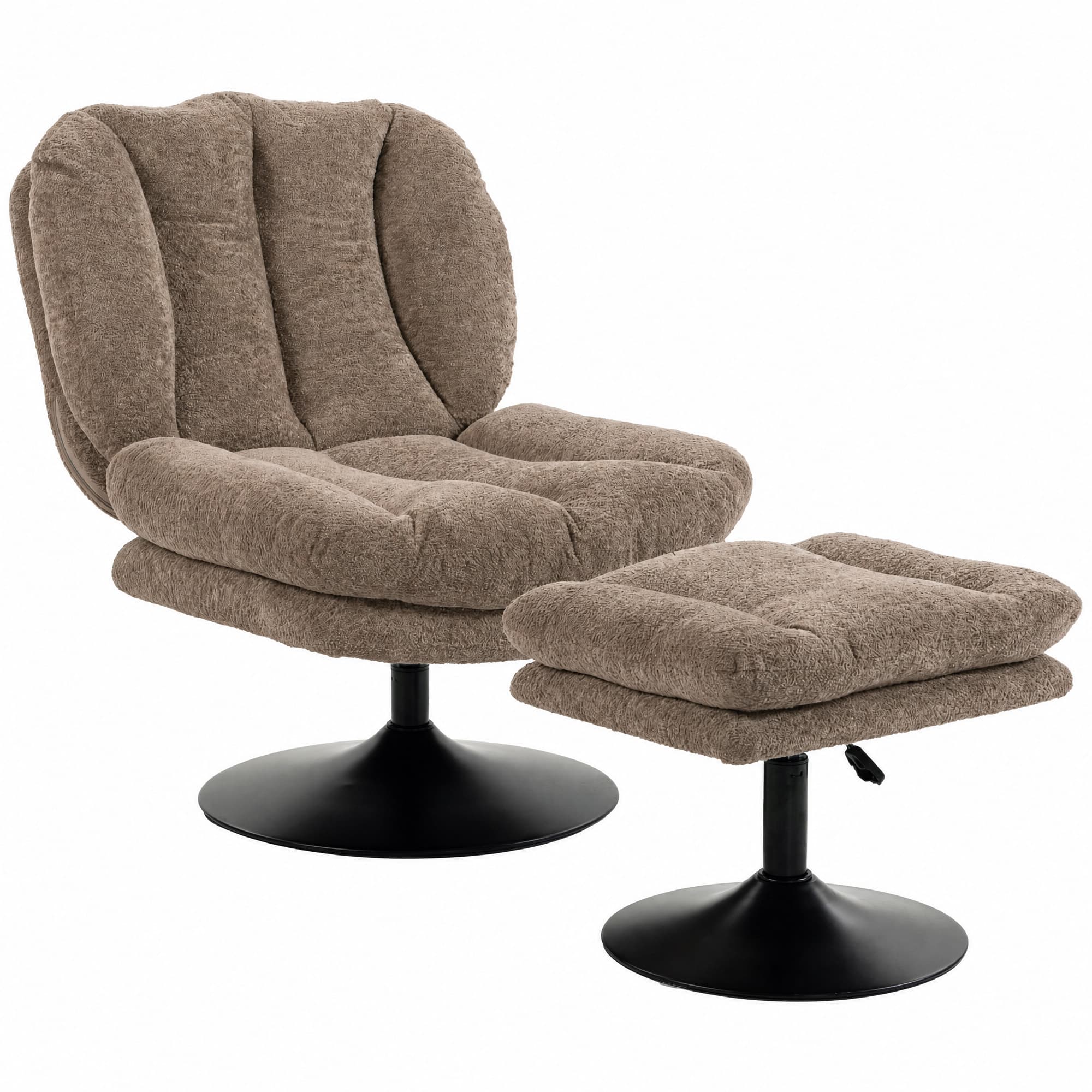 HOMCOM Fauteuil lounge avec repose-pieds, pivotant 360°, en Raindrop-Samt, repose-pieds réglable en hauteur, Marron