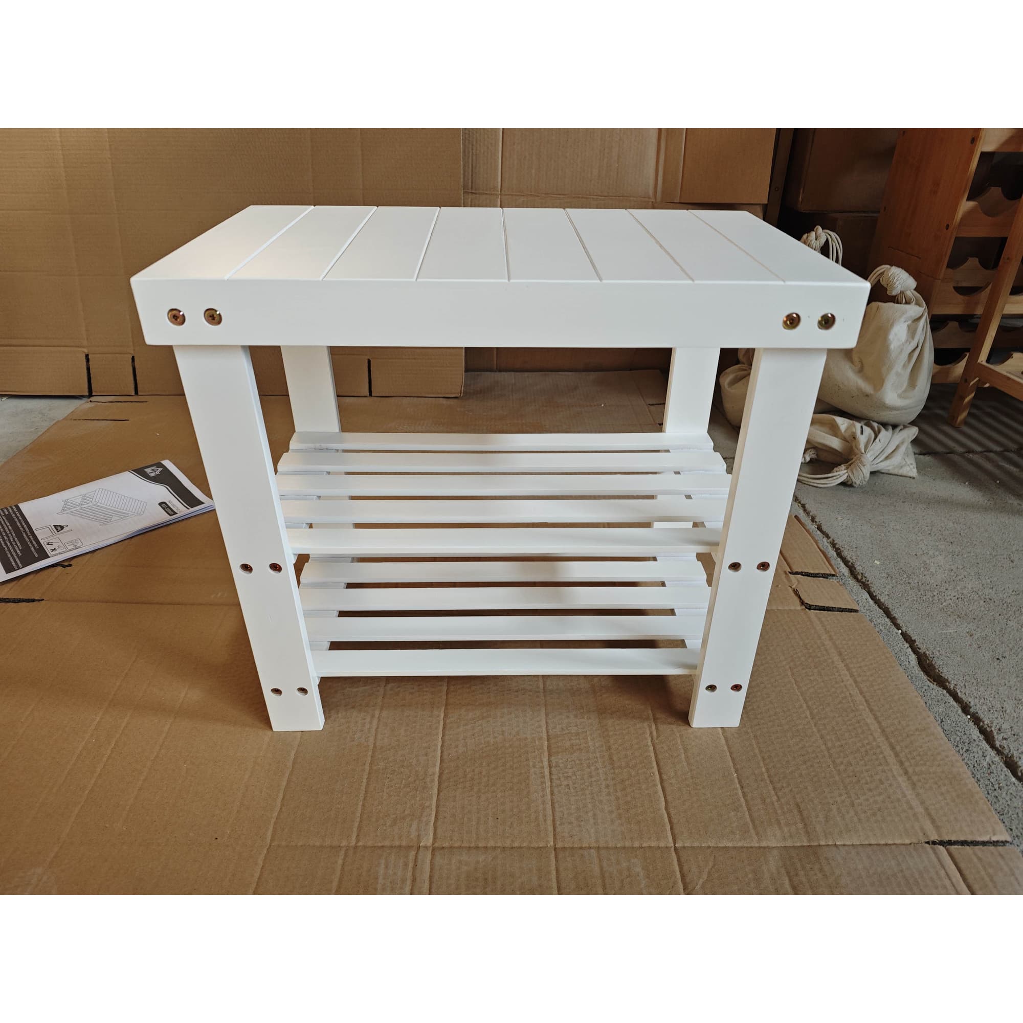 HOMCOM Banc à chaussures en bambou avec assise et 2 étagères pour 4 paires pour entrée salon chambre 50x28x45 cm Blanco