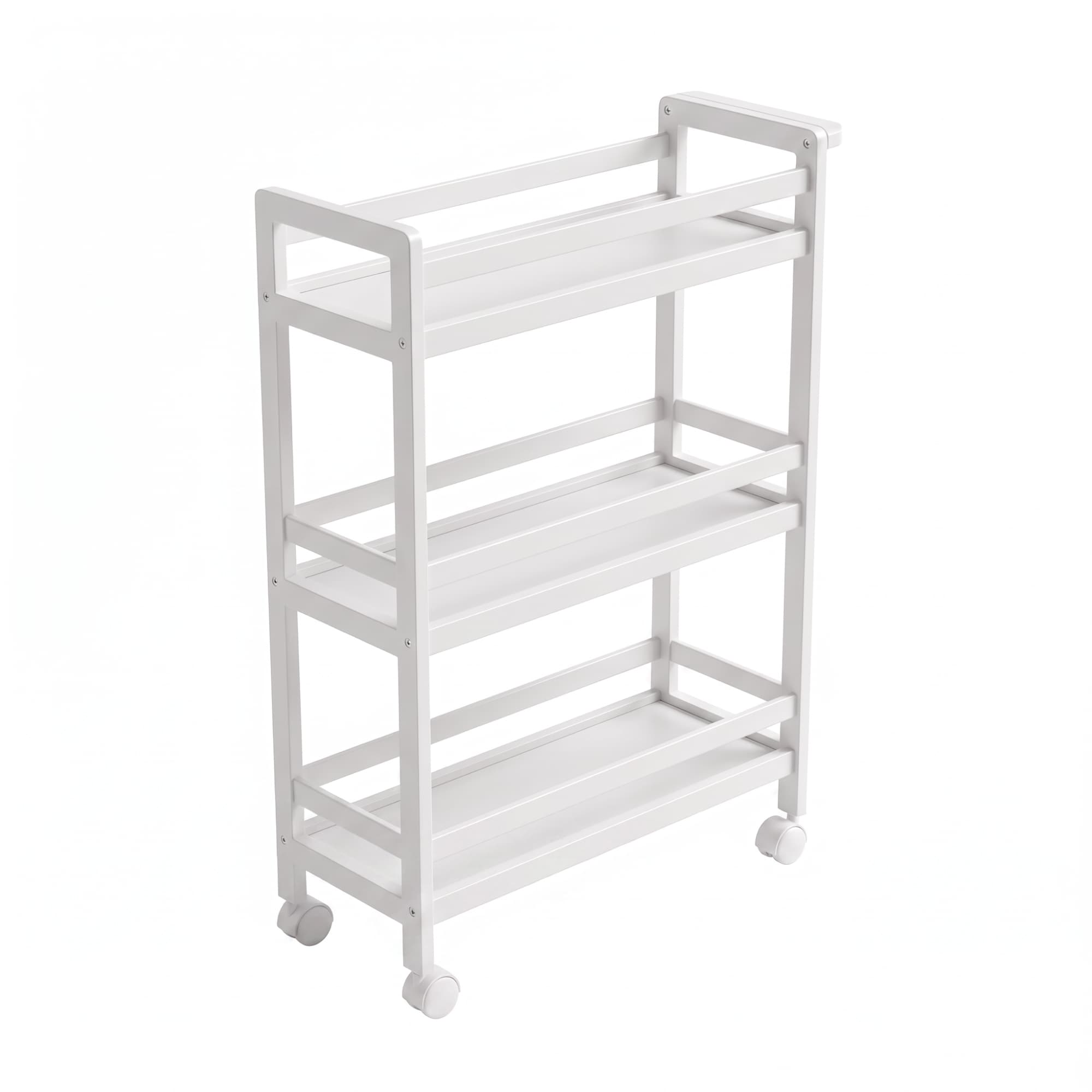 HOMCOM Étagère de salle de bain en bambou 3 niveaux Chariot auxiliaire de rangement avec roulettes 55x20x75 cm Blanc