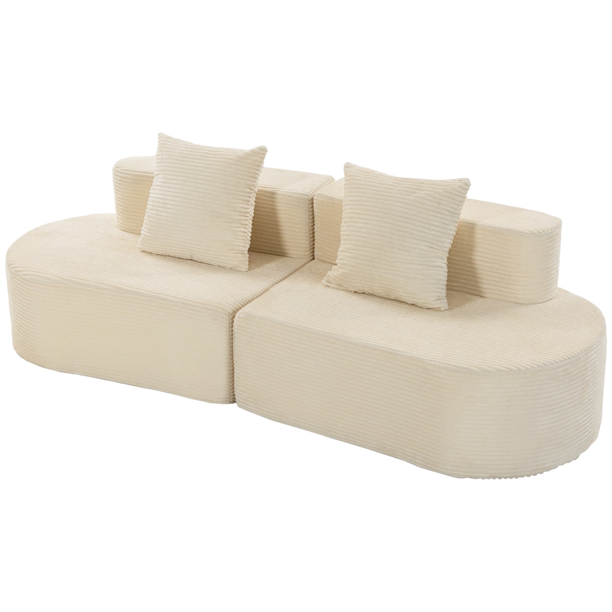 HOMCOM Canapé 3 places, canapé modulable nuage sans armature, assise large & profonde, rembourrage à ressorts, revêtement velours côtelé, Beige