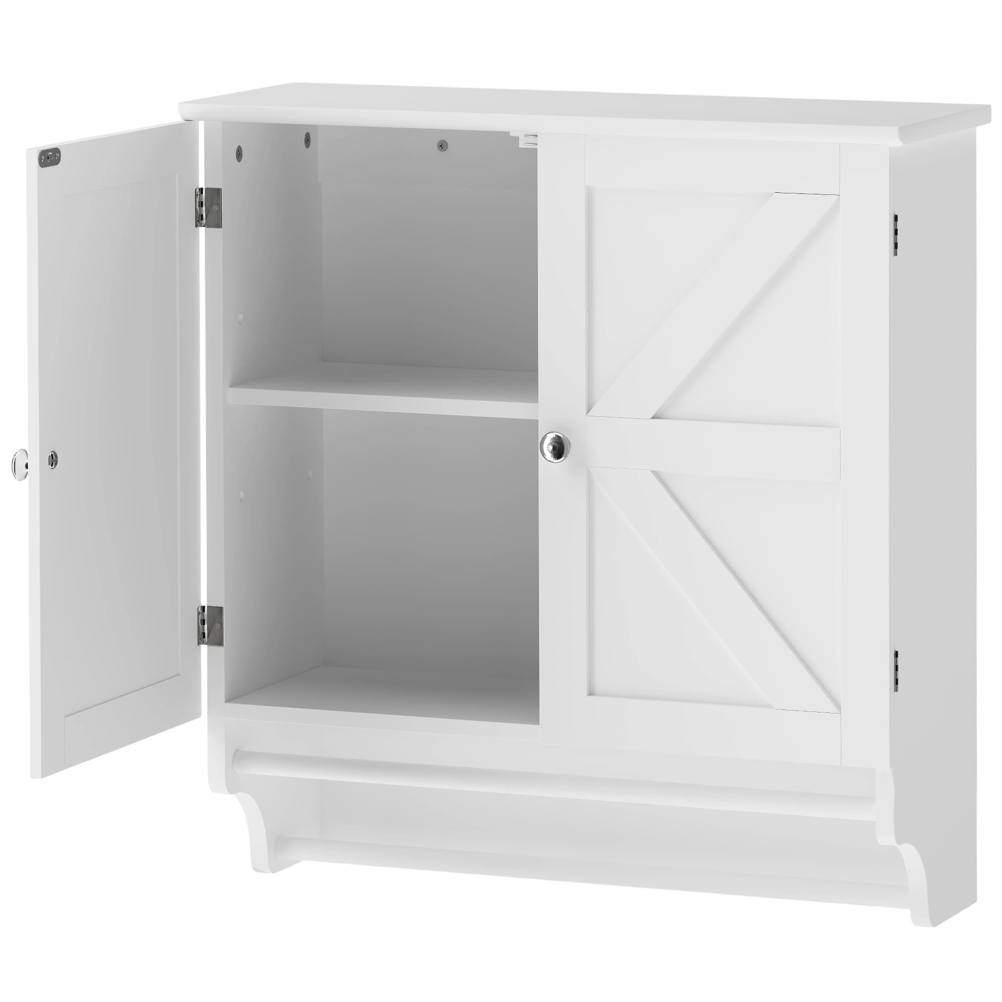 HOMCOM Meuble de Salle de Bain Mural Gain de Place Avec 2 Portes Et Porte-Serviettes Blanc