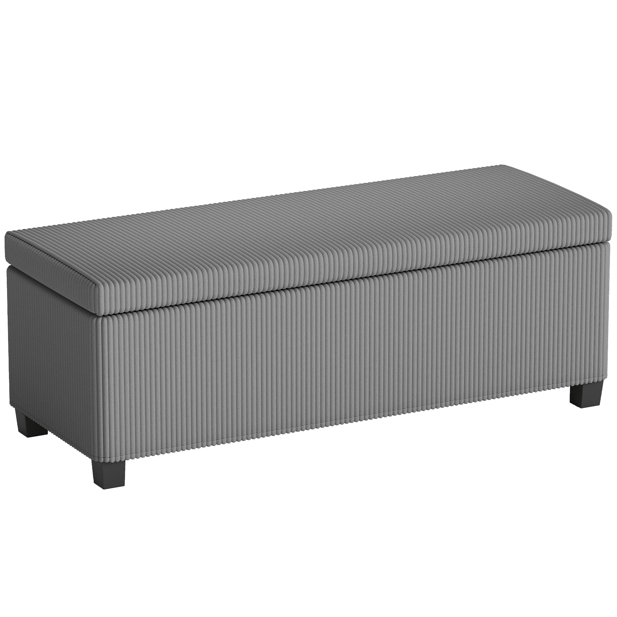 HOMCOM Banc de rangement bout de lit en velours côtelé avec couvercle, pour salon, chambre, entrée, 112 x 42 x 40 cm, gris