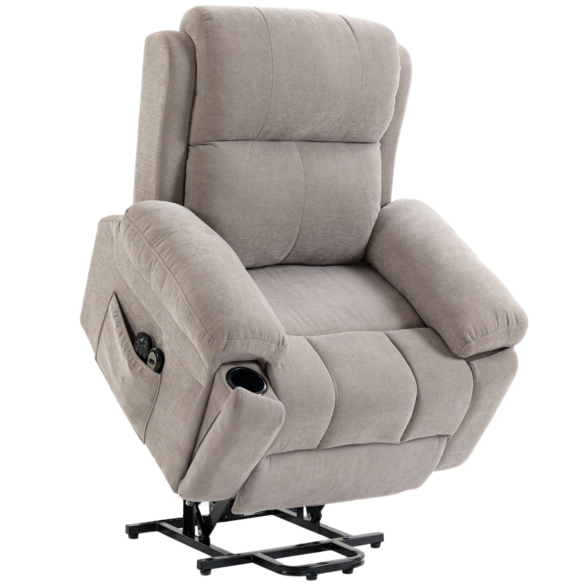 HOMCOM Fauteuil Électrique Releveur Inclinable, Chauffant, Massant 8 Points, en Chenille, 2 Télécommandes, Beige