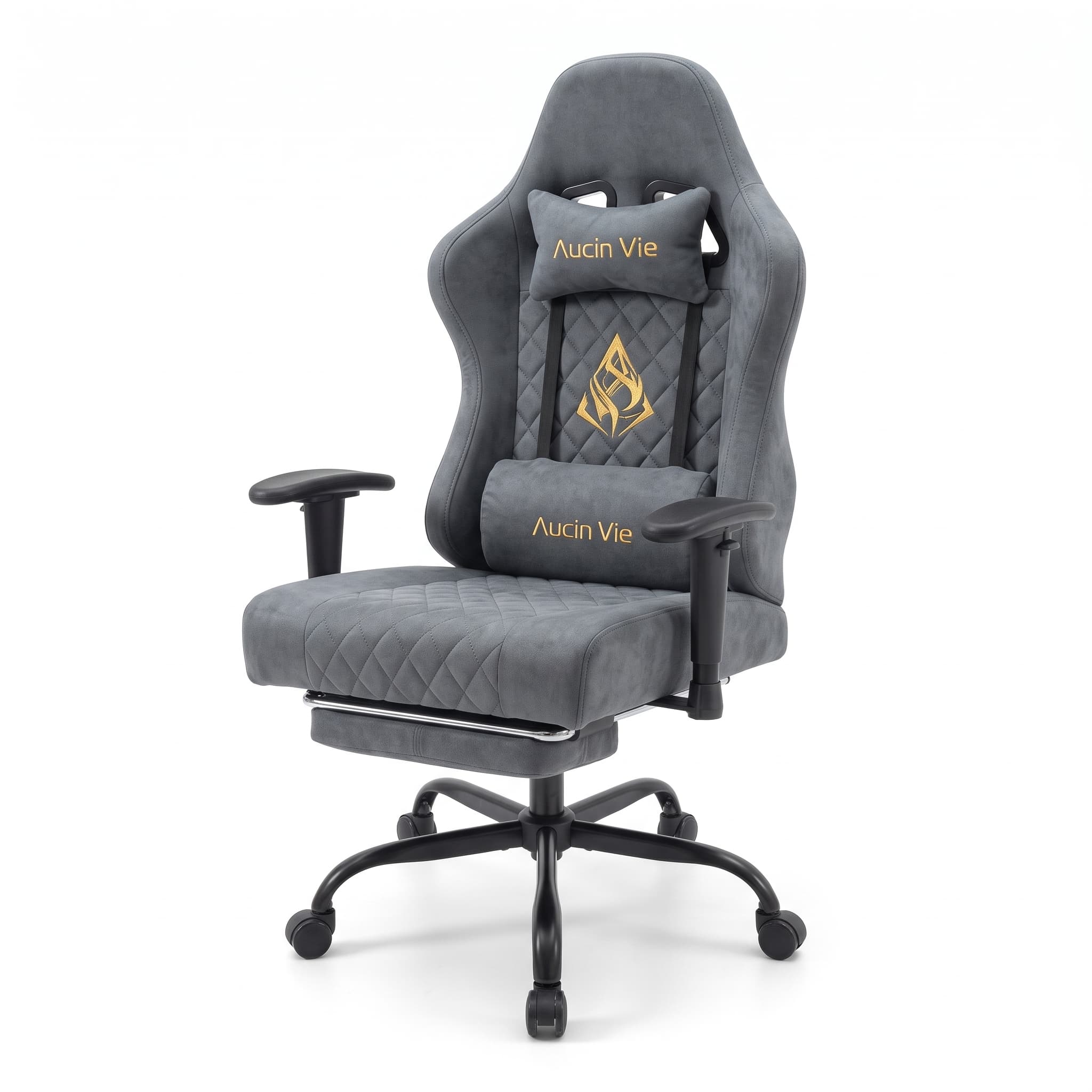 ANDYOU Breathable Gaming Chair with Footrest, Adjustable and Rotating, Grey