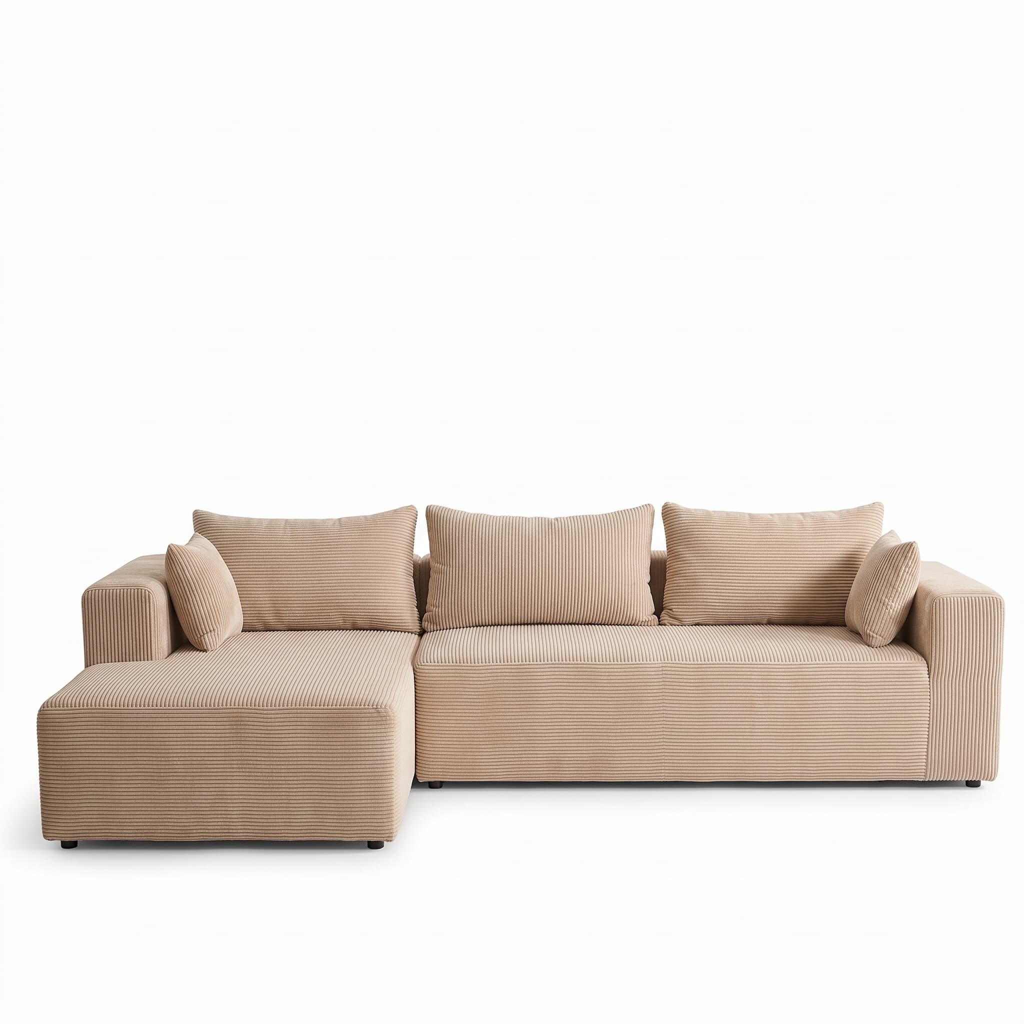 Compression Sectional Couch with Comfy Chaise, Boneless L Shape Sofa with Deep Seat, Minimalist Modular Couches Sleeper for Living Room Bedroom Apartment Lounge,corduroy,Beige