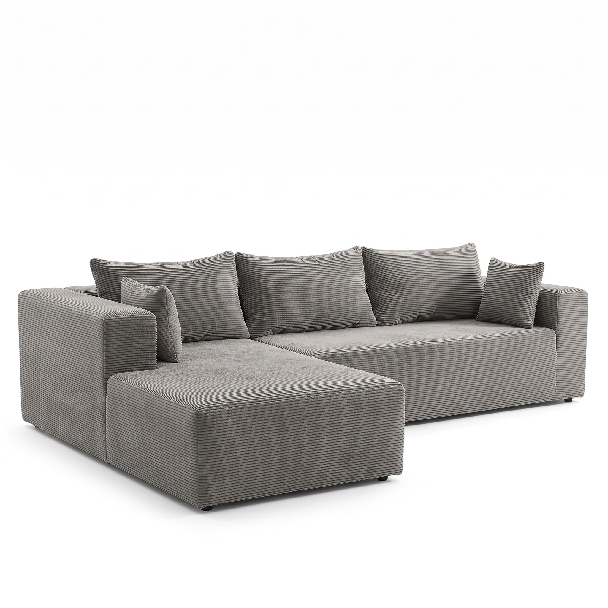 Compression Sectional Couch with Comfy Chaise, Boneless L Shape Sofa with Deep Seat, Minimalist Modular Couches Sleeper for Living Room Bedroom Apartment Lounge,corduroy,Grey