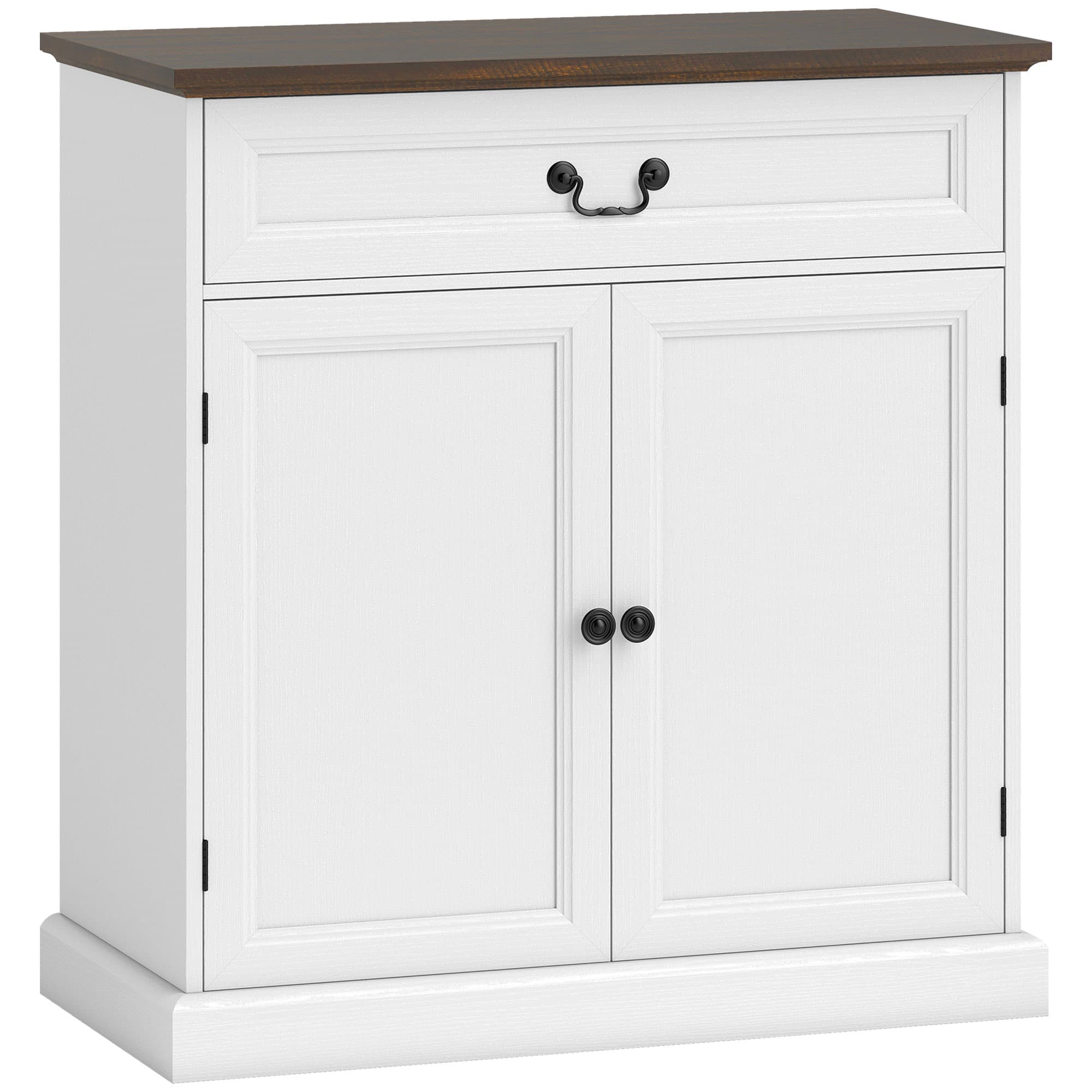 HOMCOM Buffet salon, meuble de rangement avec 2 portes, tiroir silencieux, étagère réglable, 80x40x85cm, blanc et marron