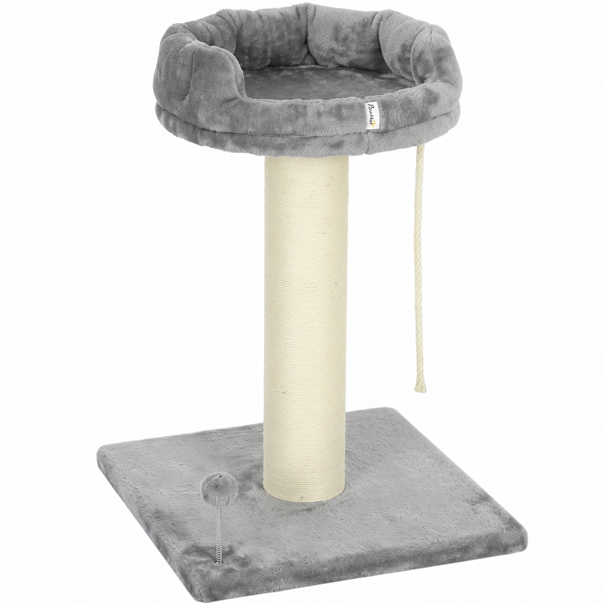 PawHut Arbre à chat, lit pour chat, 1 lit pour chat, incl. jouet pour chat, 55 cm x 55 cm x 83 cm, Gris