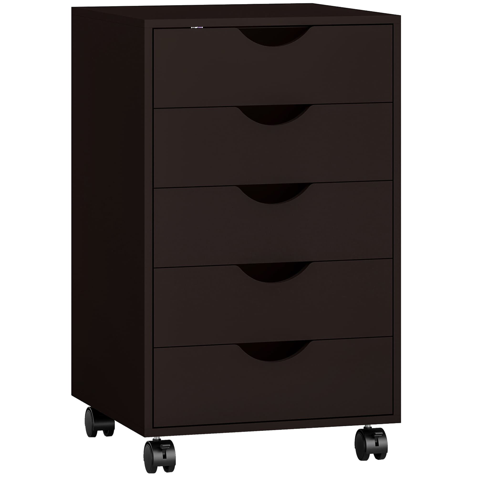 HOMCOM Meuble de bureau sur roulettes 5 tiroirs - Meuble de rangement mobile pour bureau salon 40x40x67 cm Marron