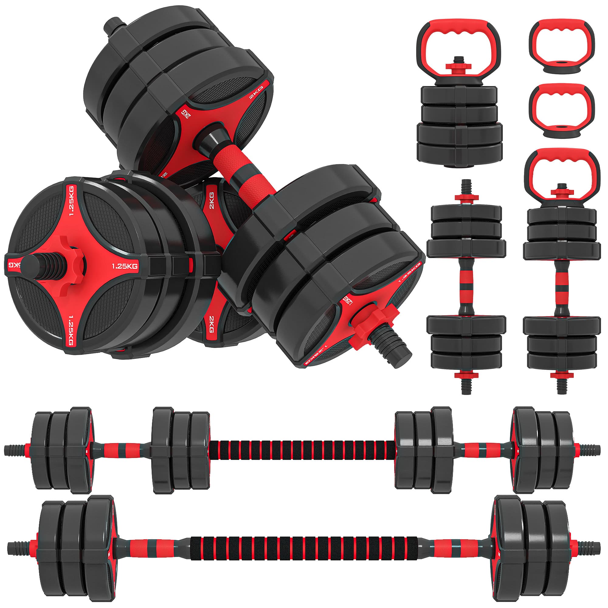 SPORTNOW Ensemble d'haltères réglables 5 en 1 20 kg avec barre de liaison, barres et kettlebell
