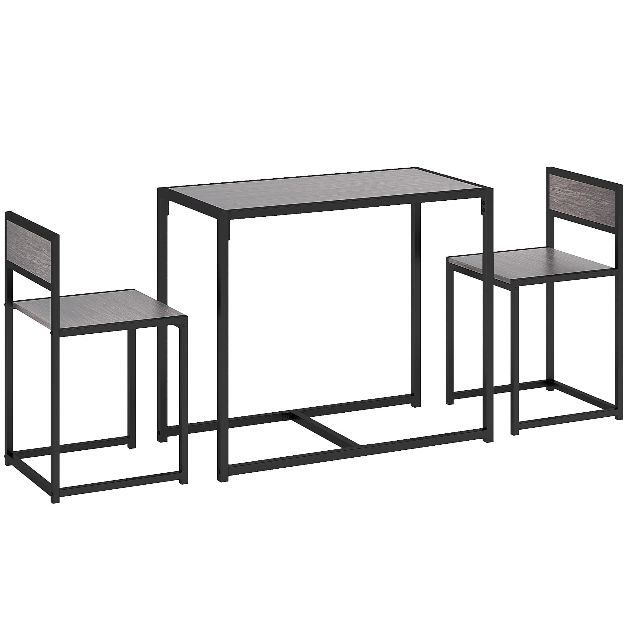 HOMCOM Ensemble table et chaises , table à manger 3 pièces avec 2 chaises encastrables, pour cuisine salon maison, gris