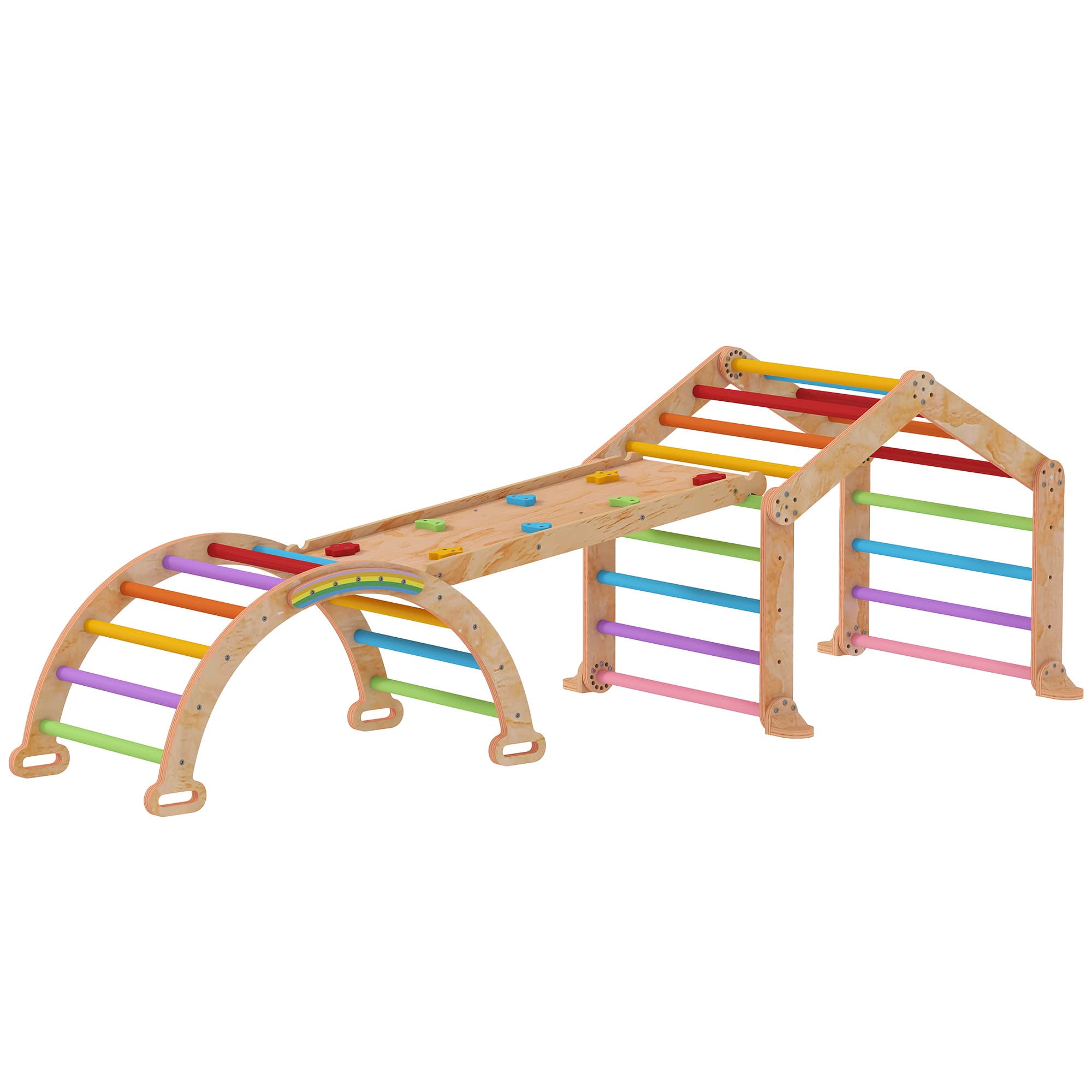 AIYAPLAY Triangle d'escalade enfant avec rampe réversible toboggan bascule et structure d'escalade multicolore