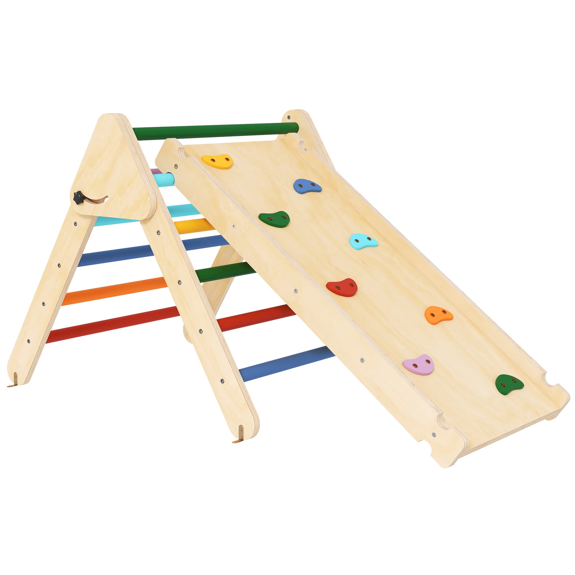 AIYAPLAY Triangle escalade enfants 3 en 1, rampe double-face pour grimper et glisser, charge 50 kg, 147x64,5x63cm, multicolore