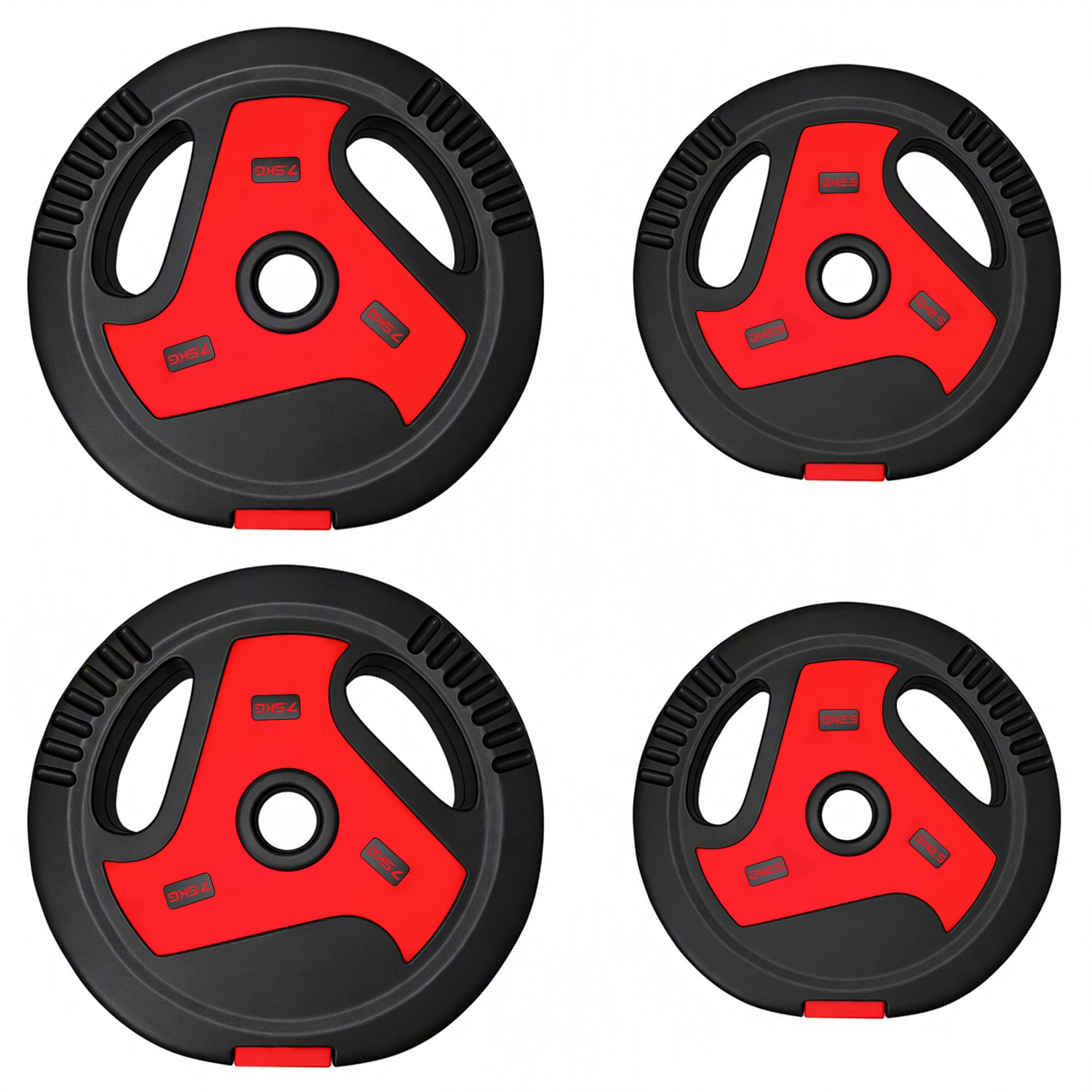 SPORTNOW Disques de Poids 20 kg avec 3 Poignées, Disques d'Haltères 2,5/7,5 kg, Finition PP, Trous de Ø 25mm, Rouge