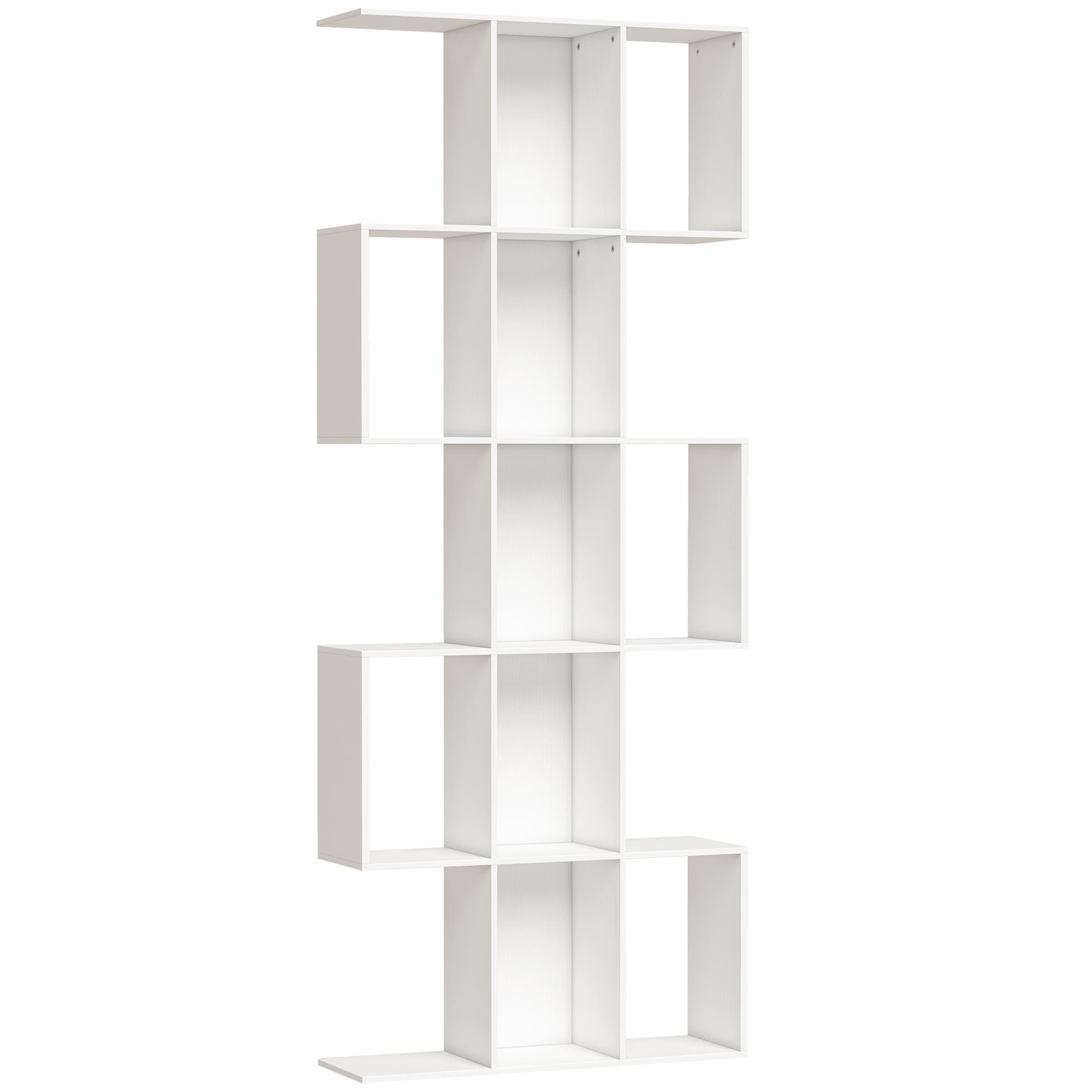 HOMCOM Bibliothèque à 5 niveaux, étagère de rangement en forme S avec 15 compartiments ouverts, 80 x 24 x 200 cm, blanc