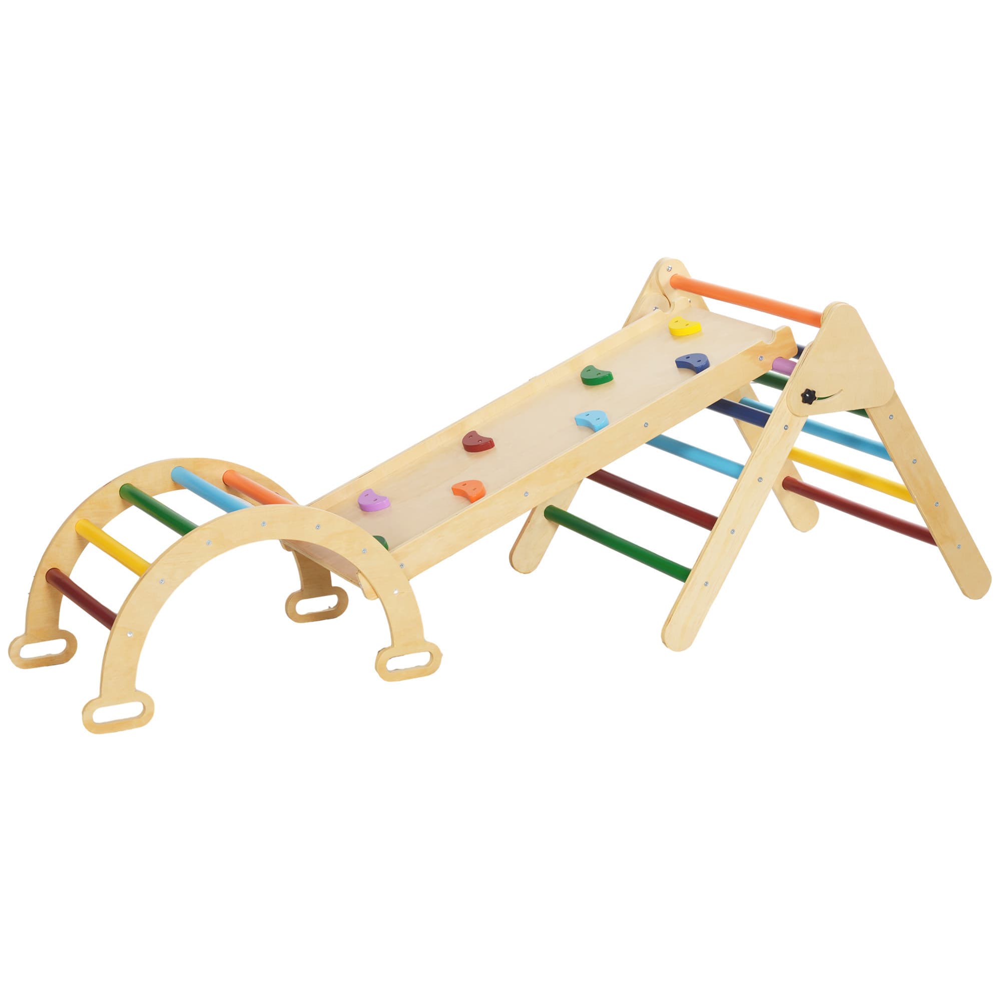 AIYAPLAY 5 en 1 Triangle arche montessori d'escalade enfants avec rampe d'escalade réversible toboggan bascule multicolore