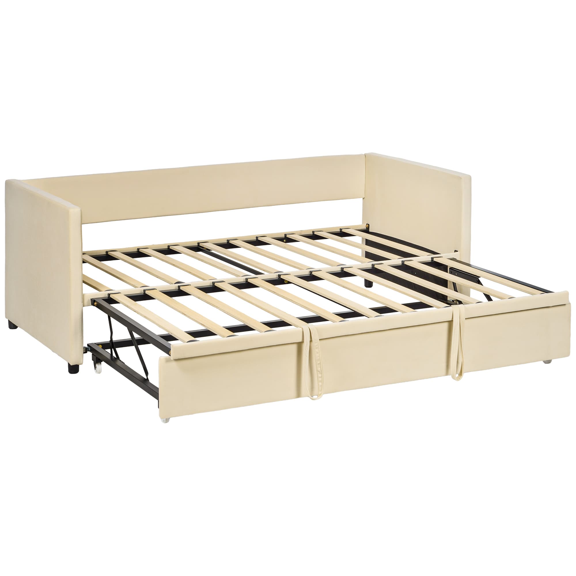HOMCOM Cadre de lit canapé-lit 2 en 1, canapé 2 places et lit double, deux matelas compatible de 90 x 190 cm