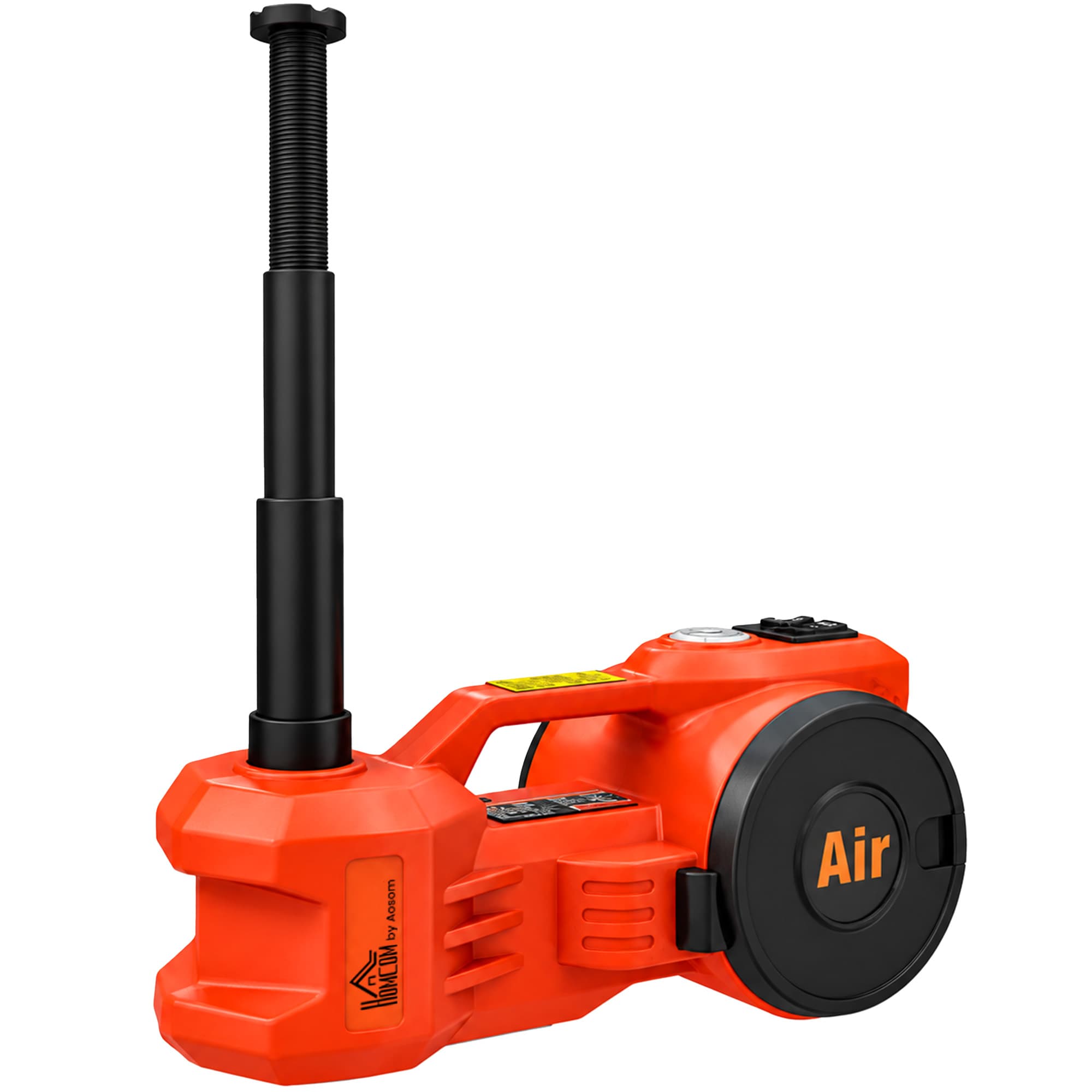 HOMCOM Kit de cric hydraulique électrique 12V 5T levage 15,5-45 cm pompe à air clé hexagonale et mallette réfléchissante orange