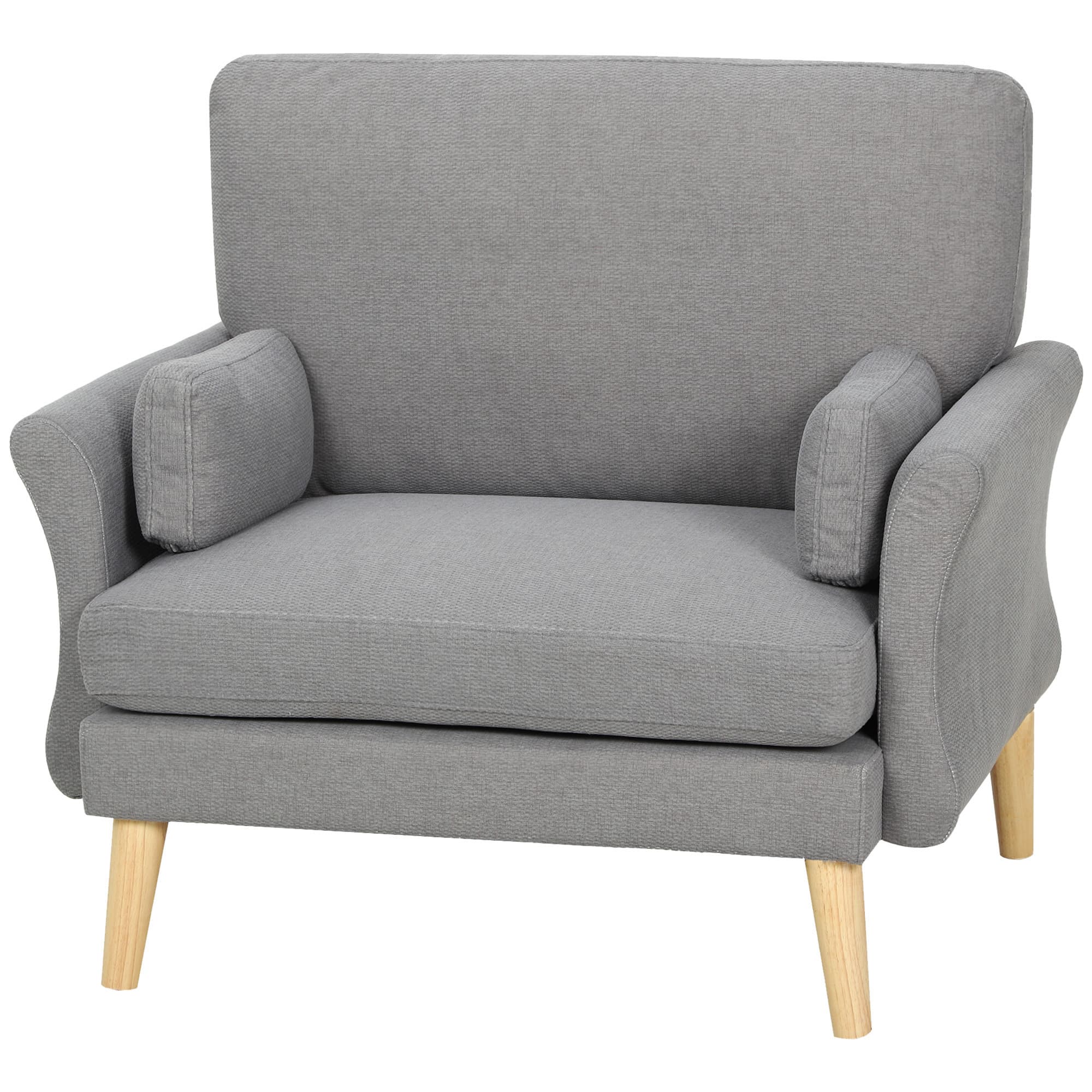 HOMCOM Fauteuil rembourré avec ressorts ensachés, fauteuil à accoudoirs avec pieds en bois massif, Gris foncé