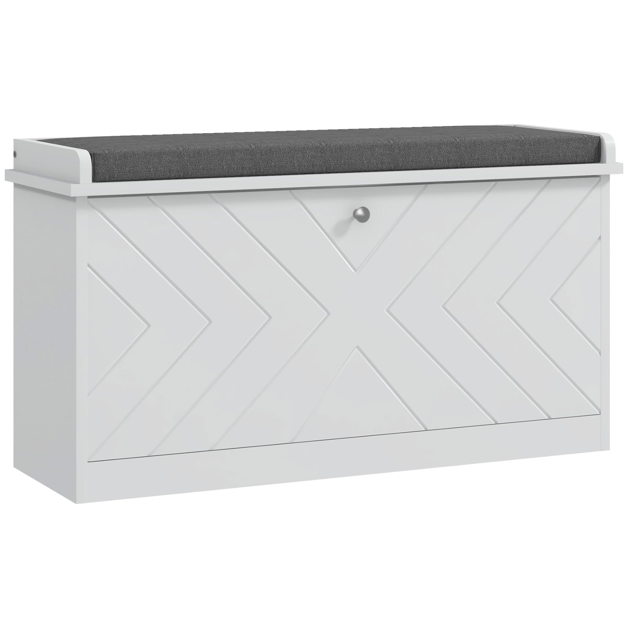 HOMCOM Banc à chaussures avec tiroir rabattable, coussin d'assise et étagère réglable, 80 x 26 x 48 cm, blanc