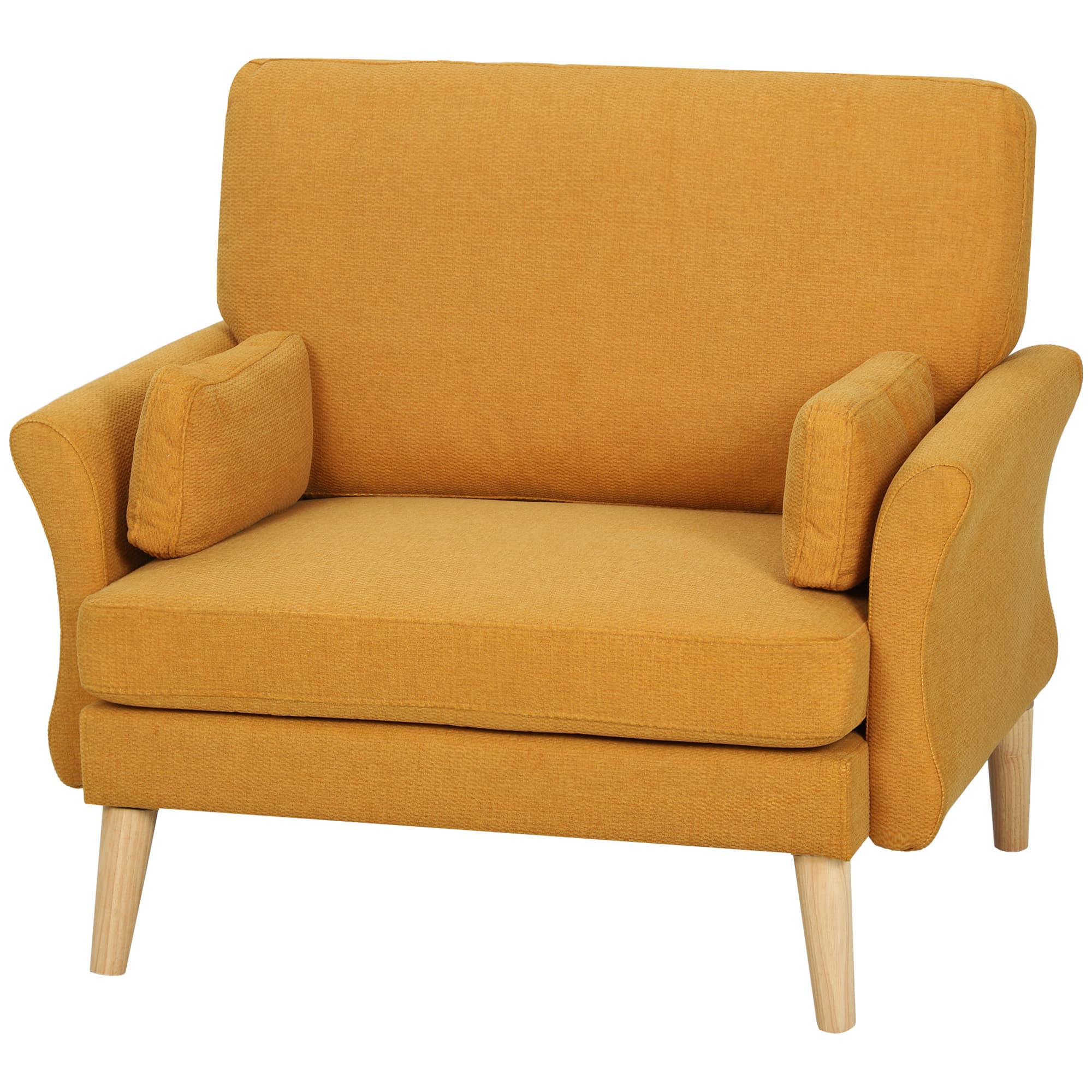 HOMCOM Fauteuil rembourré en velours, fauteuil d'appoint surdimensionné avec pieds en bois, fauteuil de lecture pour salon et chambre, Jaune