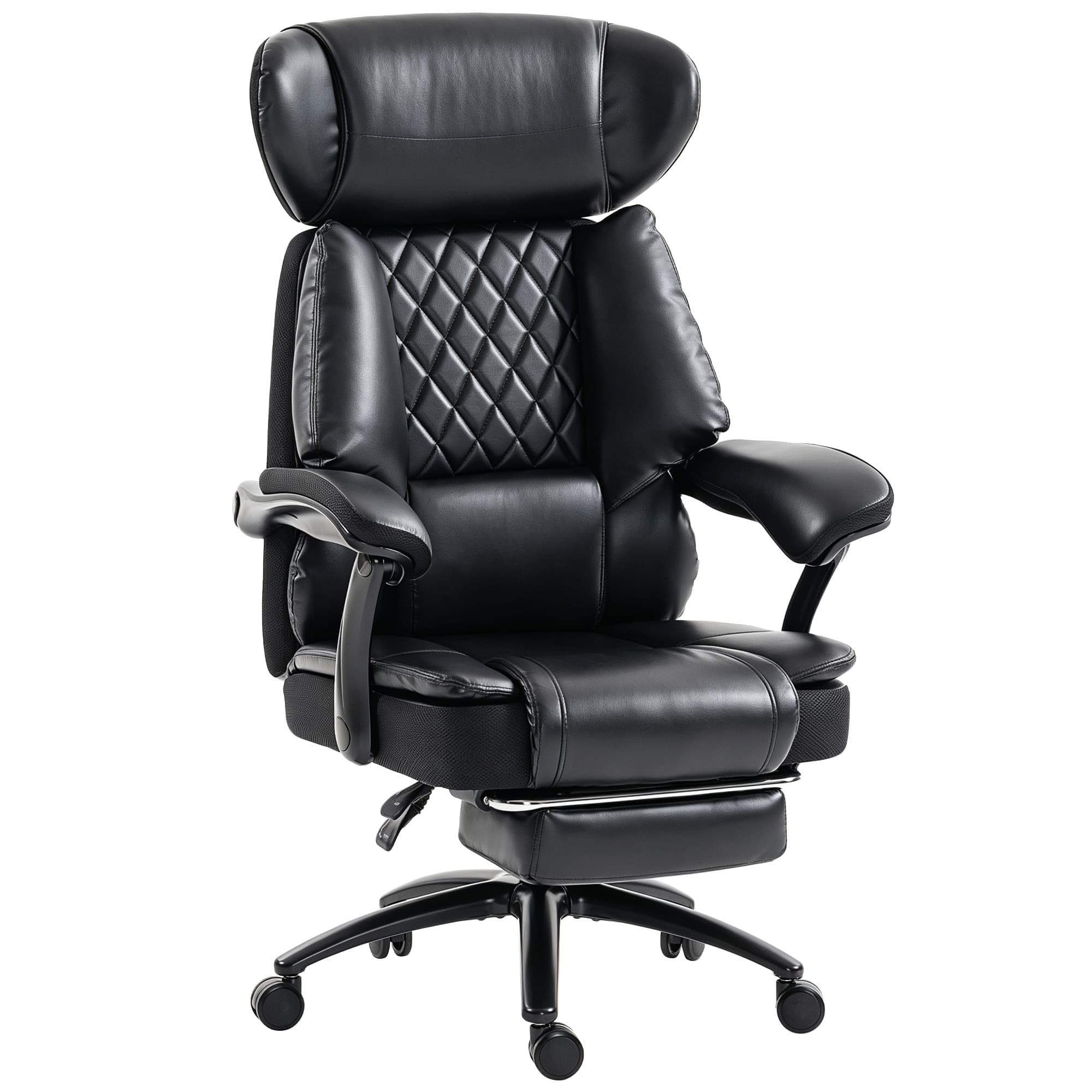 HOMCOM Fauteuil de Bureau Grande Taille, Chaise de Direction Ergonomique en PU 225 Kg, Appui-Tête Réglable, Noir