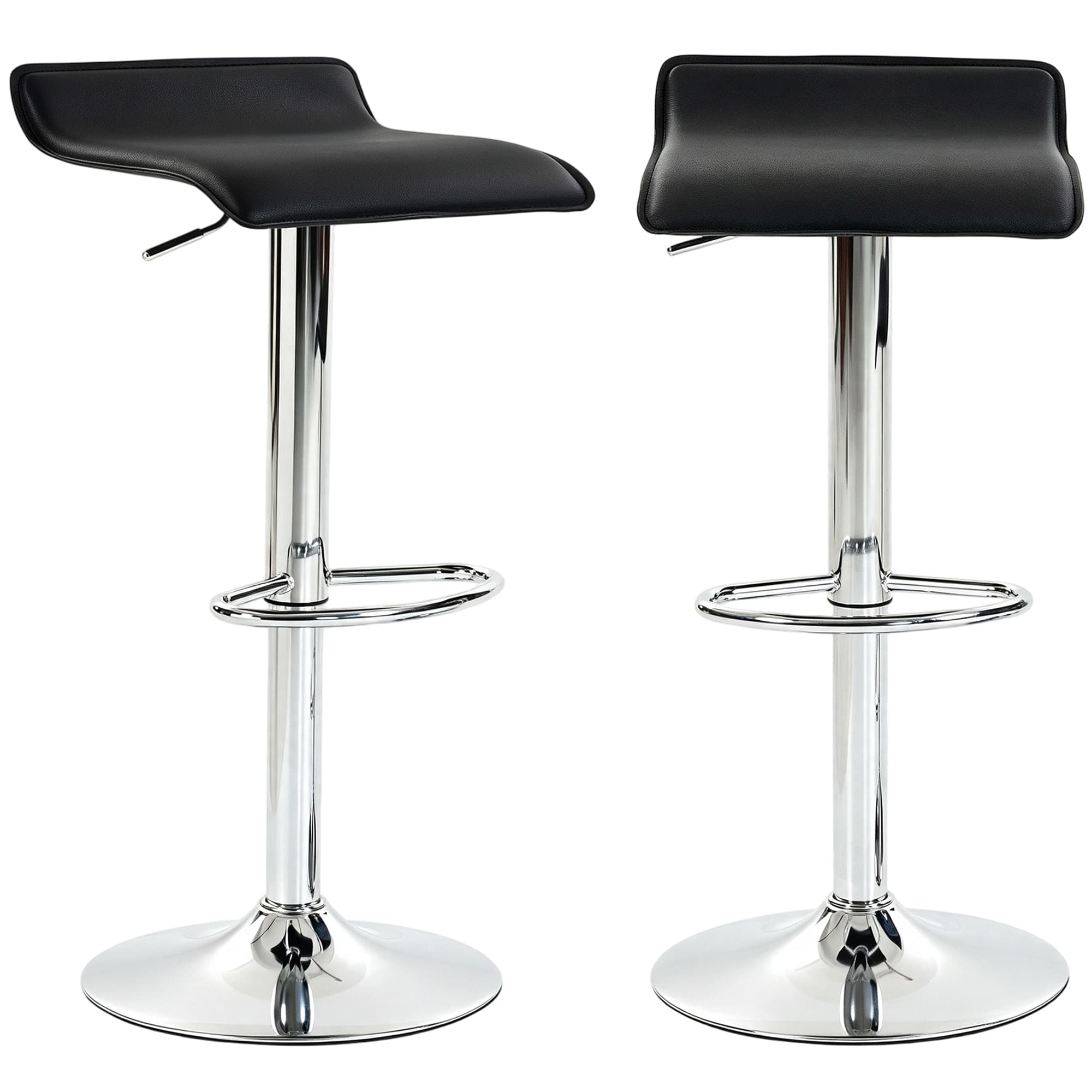 HOMCOM Lot de 2 Tabourets de Bar Pivotants Tabourets Hauts de Cuisine Hauteur Réglable 62-83 cm Dossier et Repose-pieds Noir