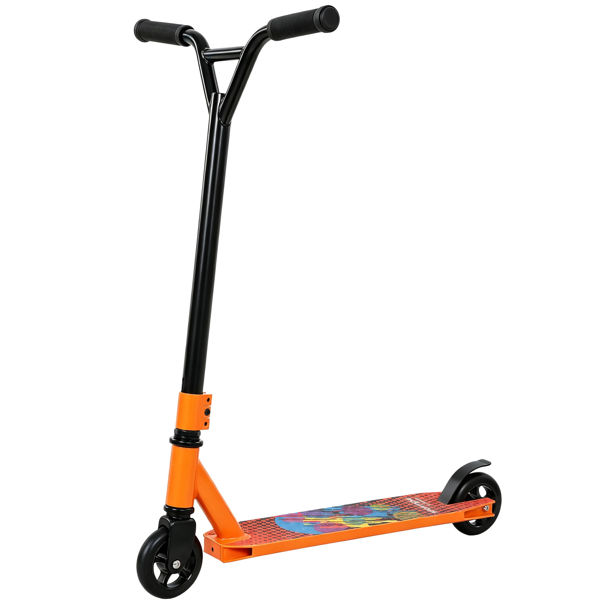 SPORTNOW Stunt-scooter pour adultes & adolescents, trottinette de tricks avec roues PU 100 mm, guidon en Y acier 360°, plateau en aluminium, ABEC-7, Orange
