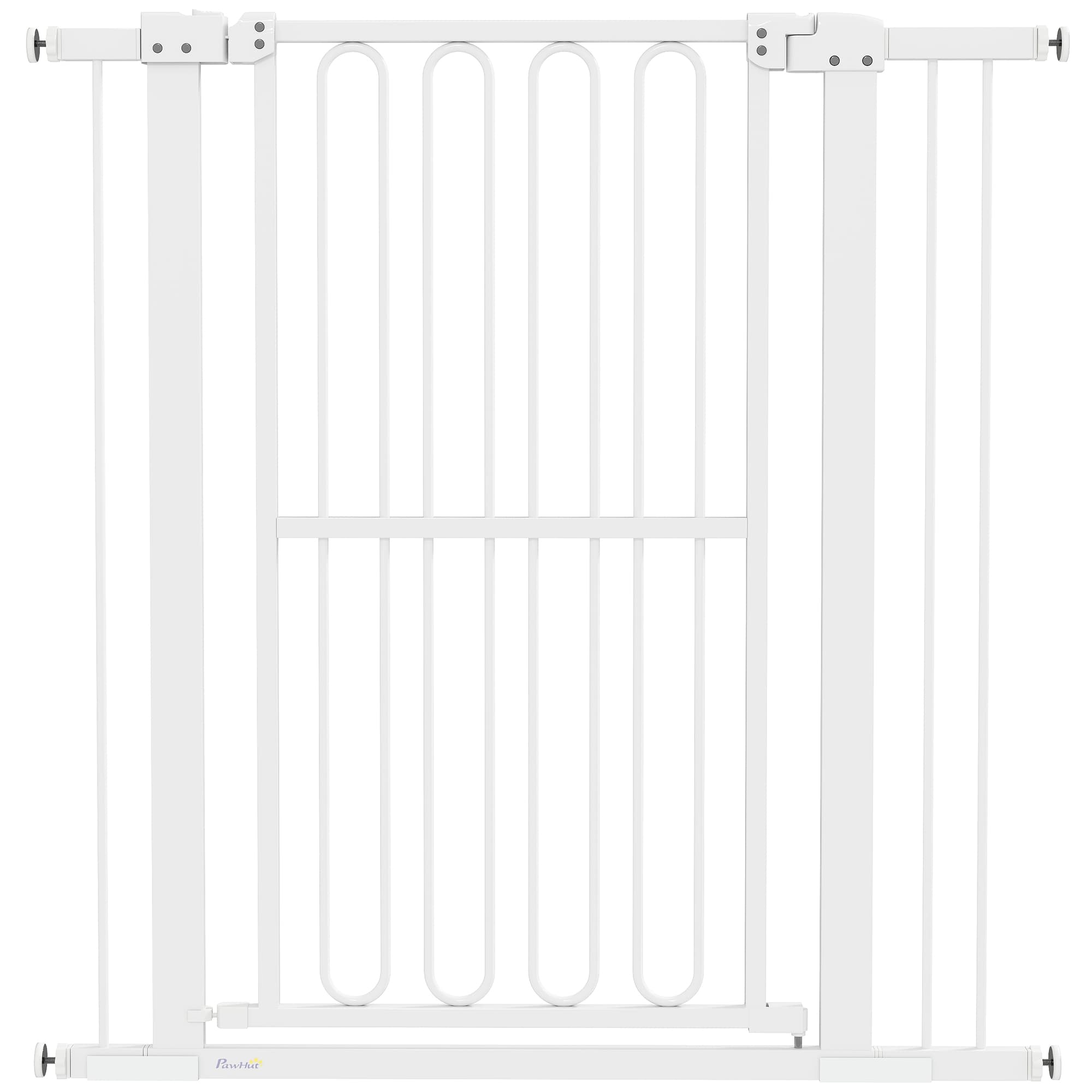 PawHut Barrière de Sécurité Extensible pour Chiens 76-104x104cm, Ouverture d'une Main, Blanc