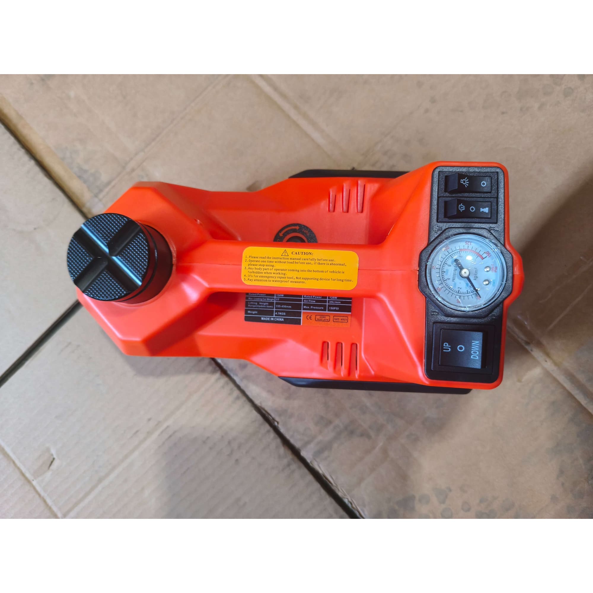 HOMCOM Kit Cric Électrique Auto 5 t avec Clé à Impulsions, Hydraulique 143-450 mm, Orange