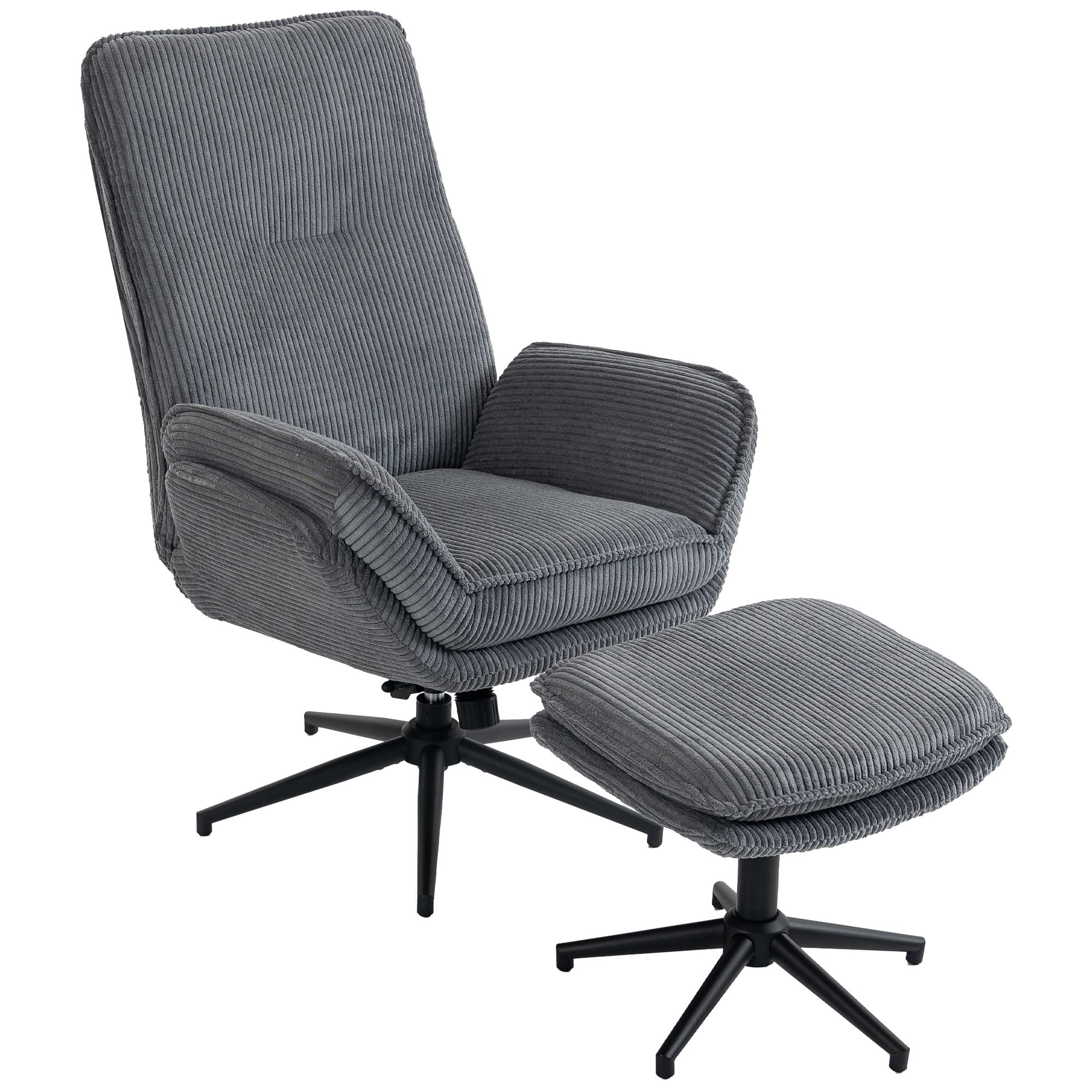 HOMCOM Fauteuil relax avec inclinaison 130°, fauteuil TV avec pouf et structure en acier, Gris