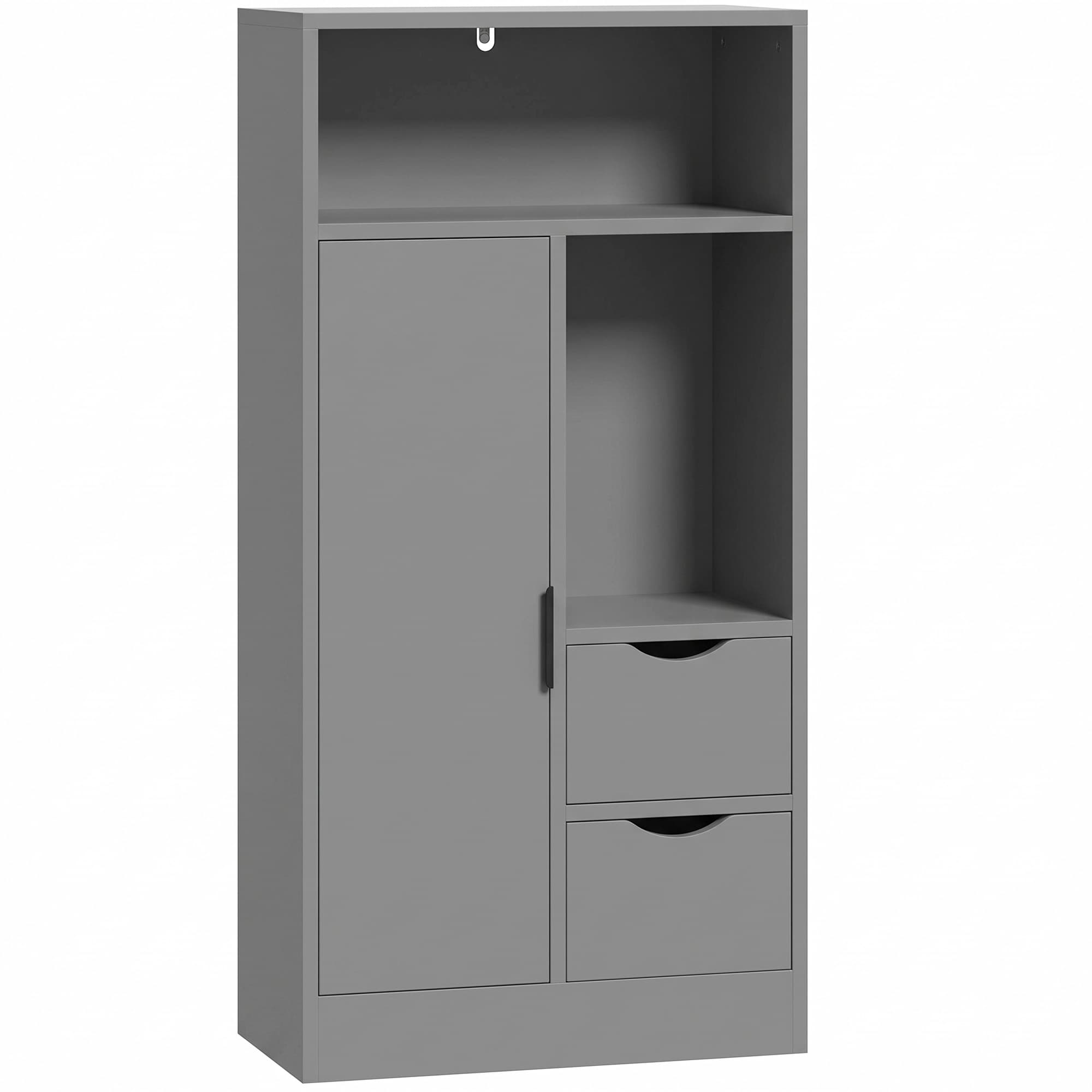 HOMCOM Meuble de salle de bain, meuble de rangement étroit avec 2 tiroirs, compartiments ouverts, 50x25x100cm, gris