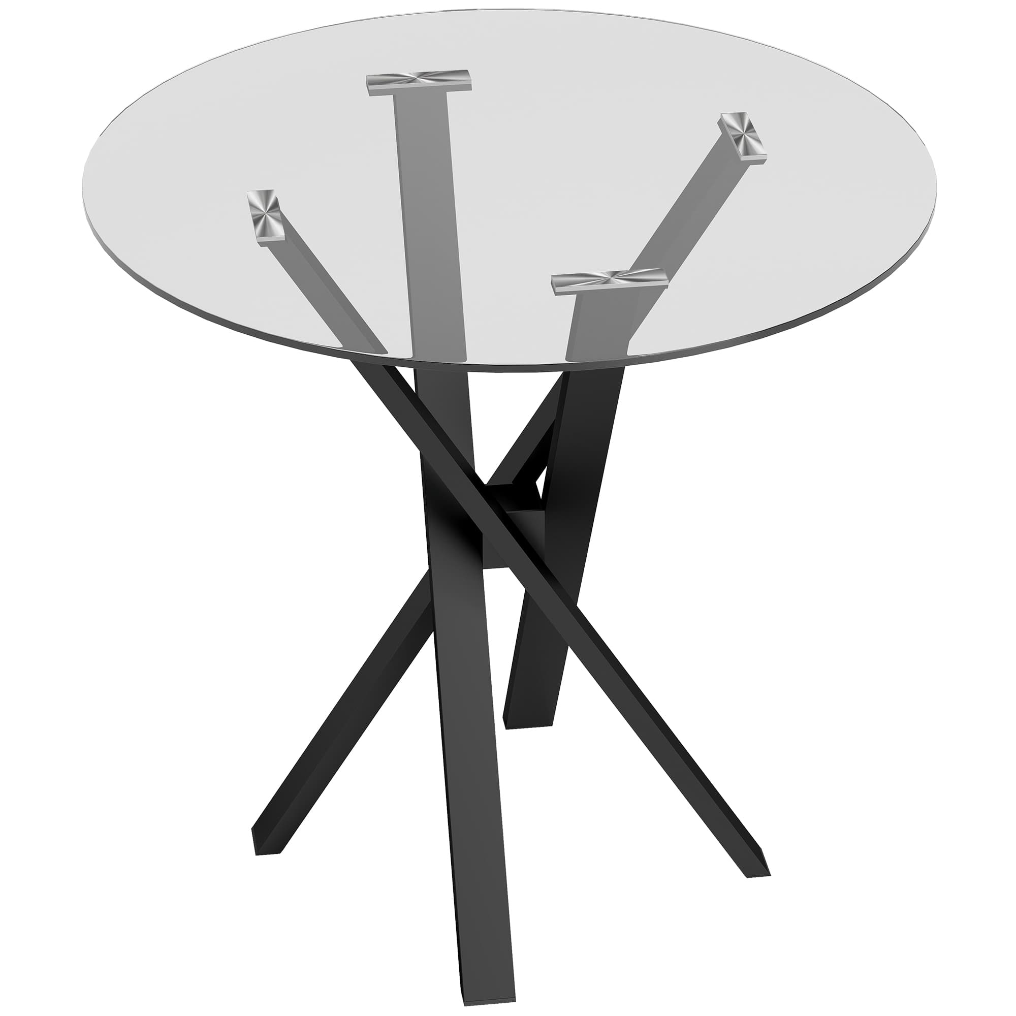 HOMCOM Table à Manger Ronde pour 4 Personnes, Ø 80 x 75 cm, Table de Cuisine, Plateau en Verre Trempé, Transparent