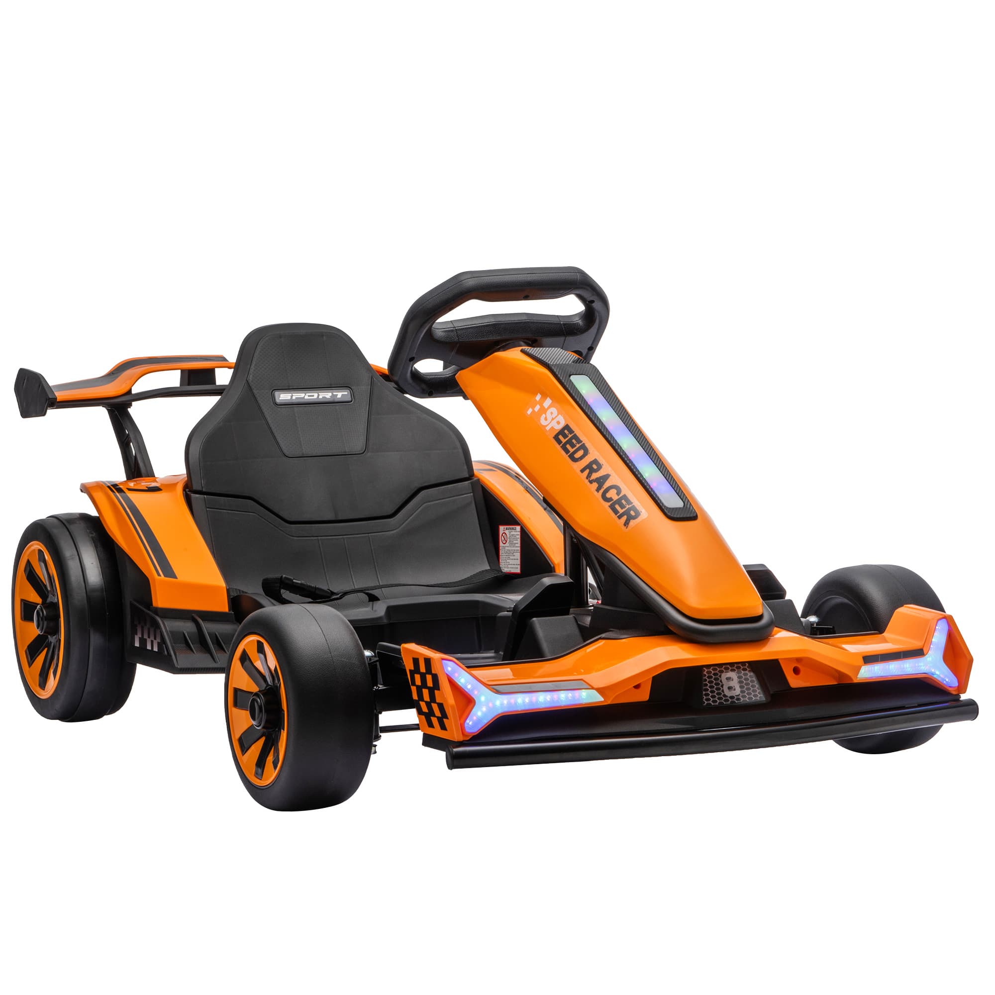 AIYAPLAY Kart Électrique pour Enfants 12 V, Go Kart, 2 Moteurs, Siège Réglable, Batterie au Lithium, Démarrage Progressif, Orange