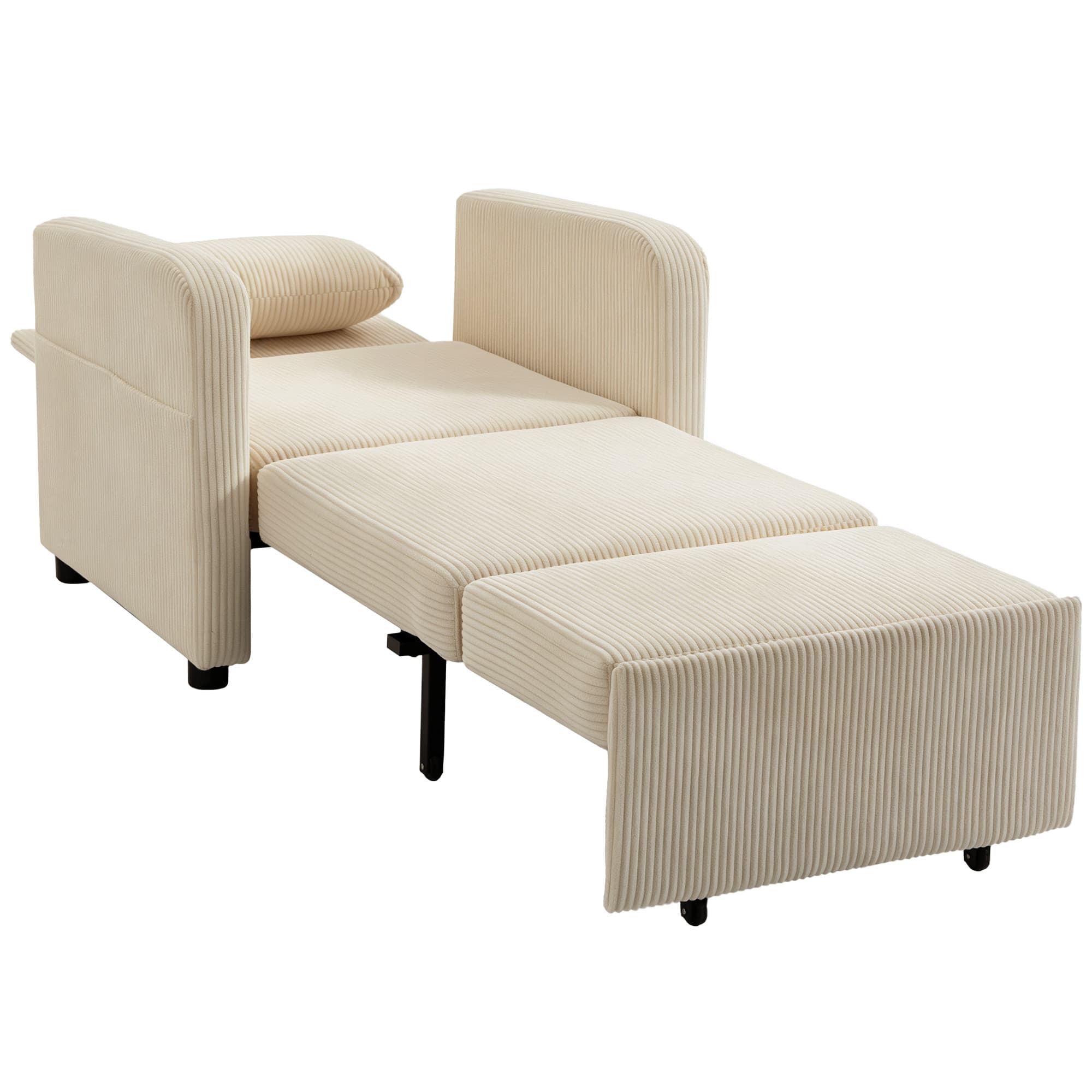 HOMCOM Canapé-lit 1 place convertible 3 en 1 en tissu effet lin avec dossier réglable coussin amovible pour salon chambre beige