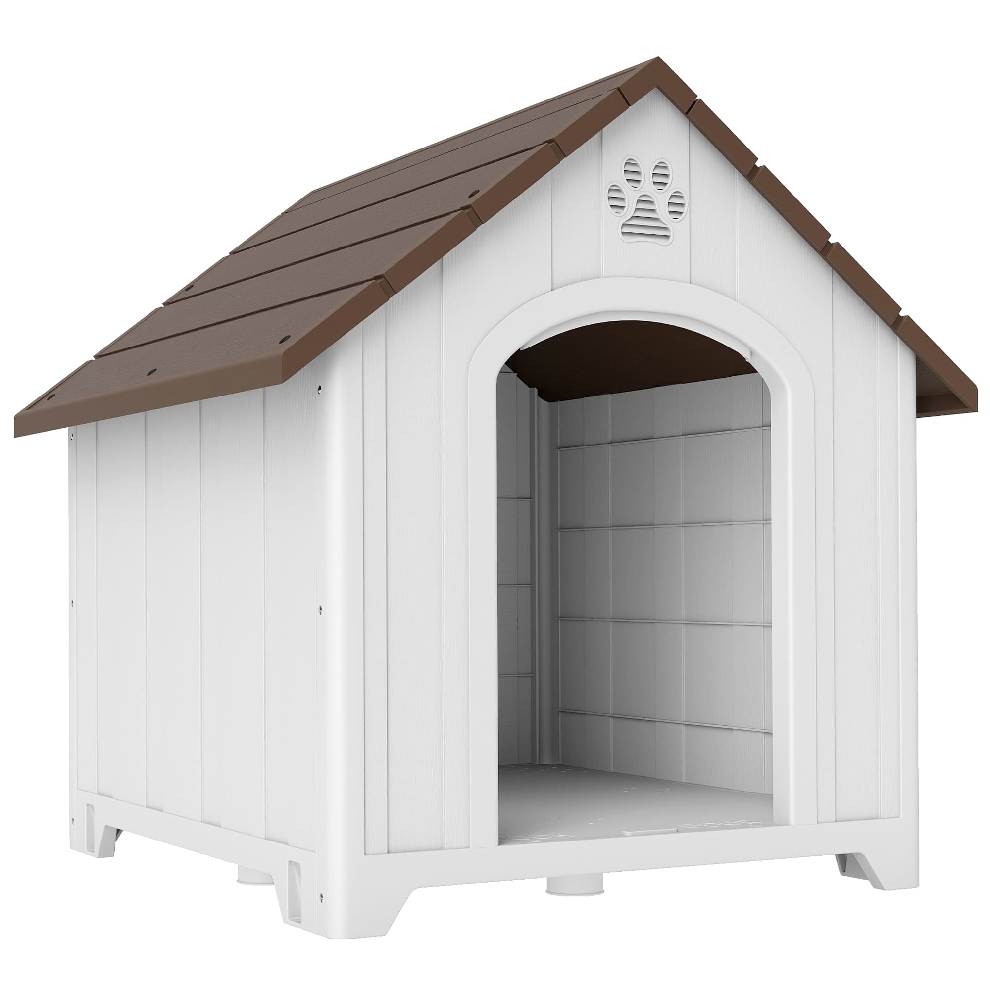PawHut Niche pour Chiens Surélevée avec Toit Incliné et Prises d'Air, en PP, 102x94x103 cm, Gris Clair
