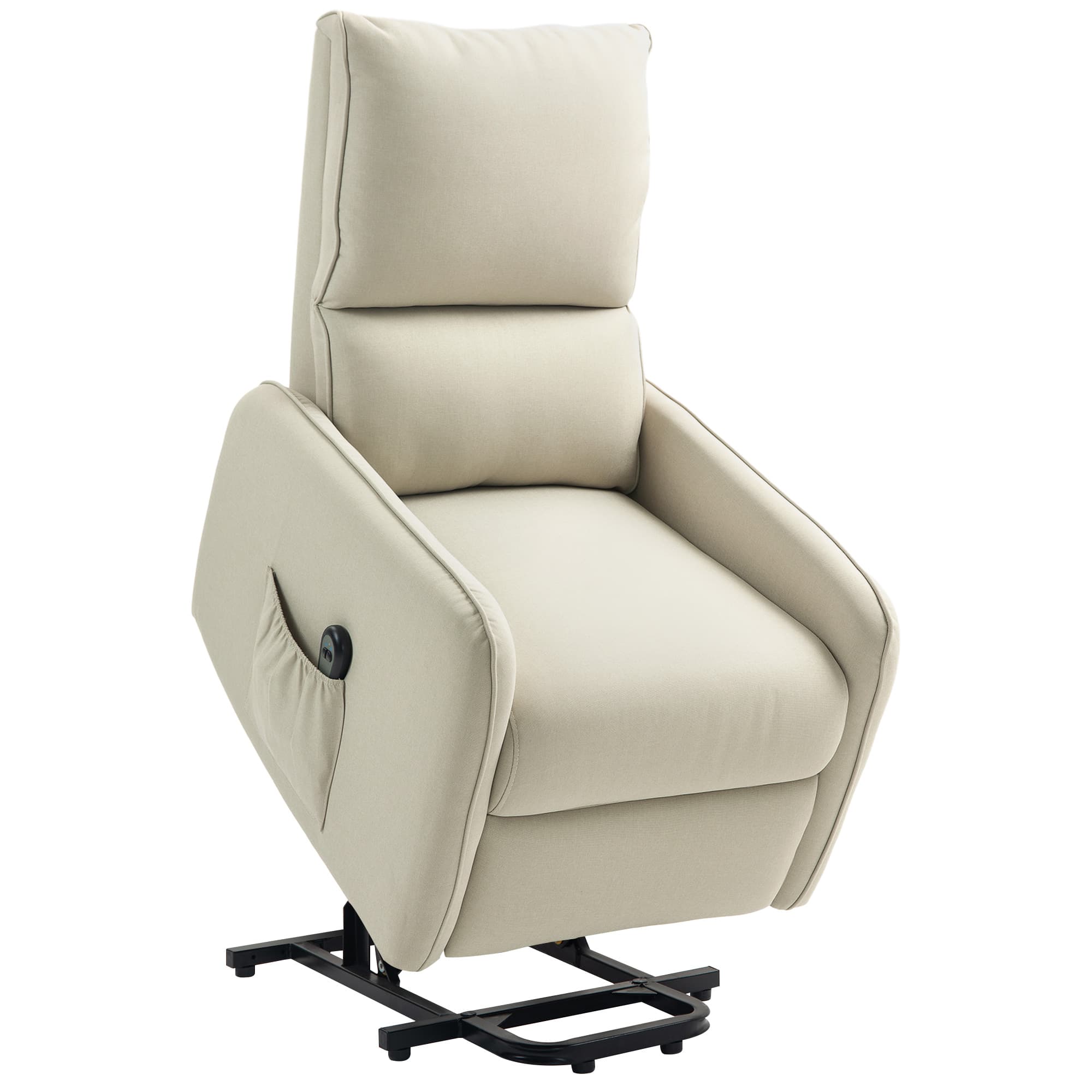 HOMCOM Fauteuil Relax Reclinable Électrique Releveur en Tissu Effet Lin Télécommande Assise à Ressorts Repose-pieds Beige