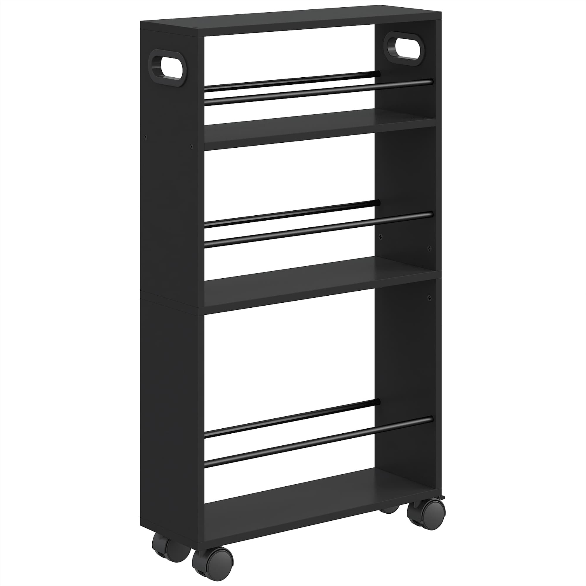 HOMCOM Chariot Porte-Objets 3 Étagères avec Roues en Métal Noir